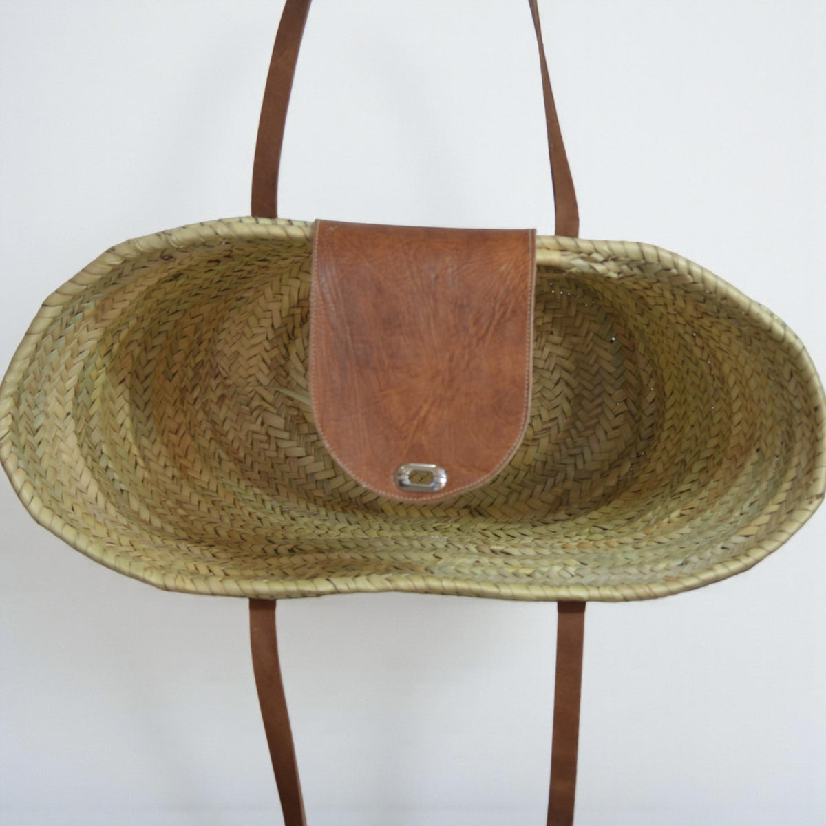 Classic Moroccan Straw Tote Bag | Woven Basket with Leather Flap ...