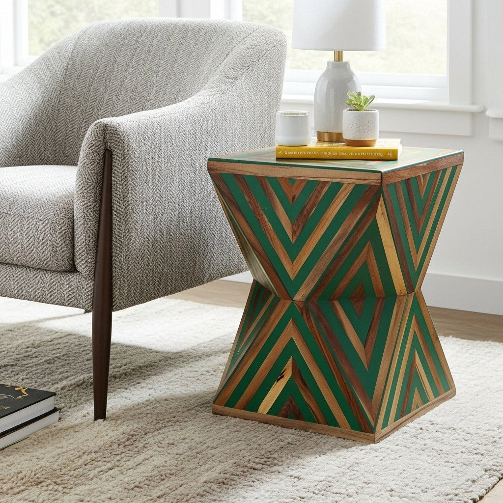 modern geometric wood side table handmade accent furniture