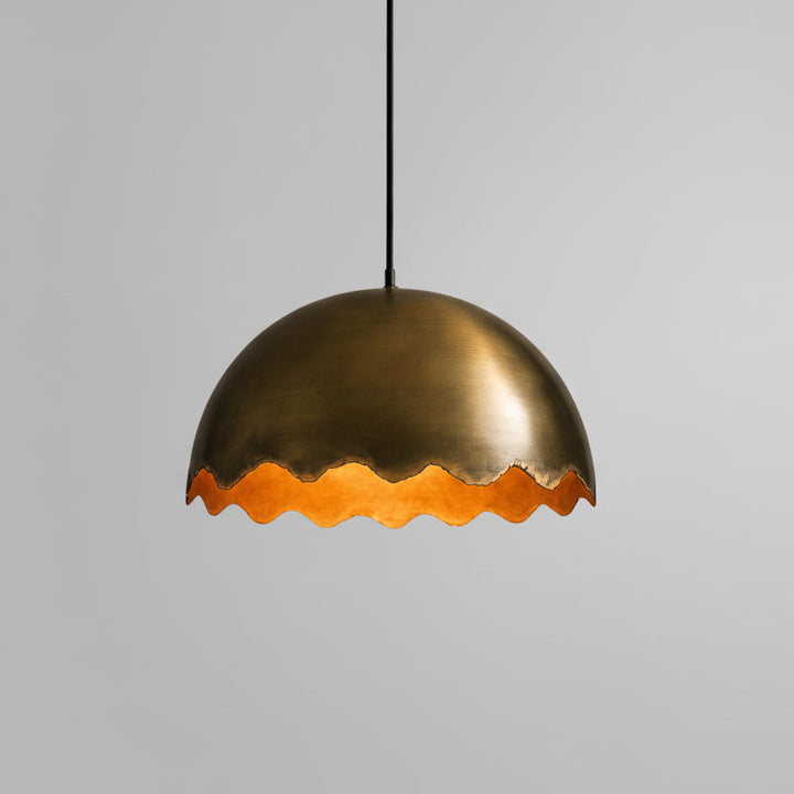 Oxidized Wavy Edge Brass Dome Pendant Light