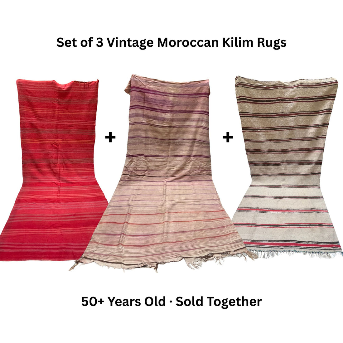 Antique Kilim Rugs Set of 3 – Moroccan Striped Flatweave