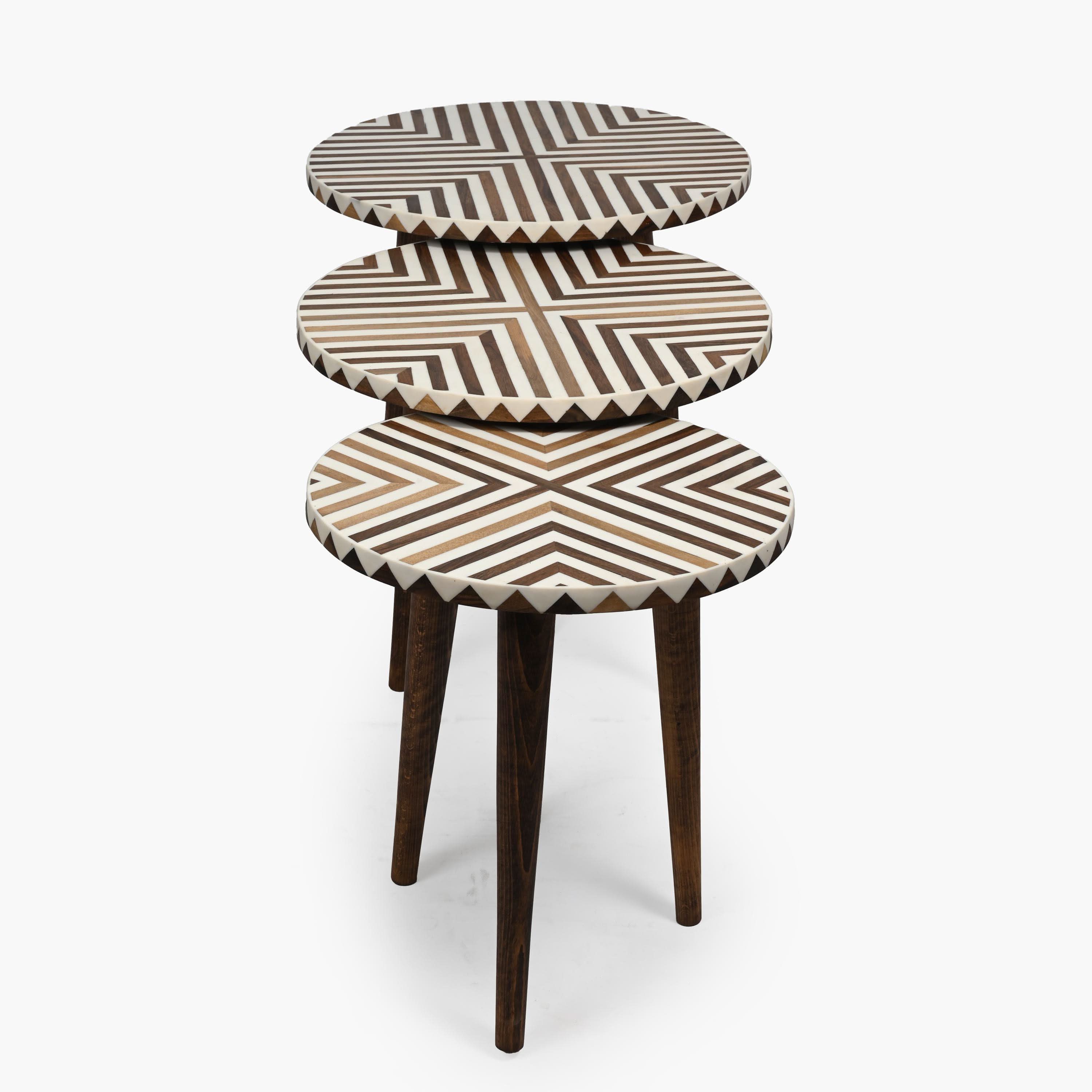 Brown artisan wood and resin side table from Morocco