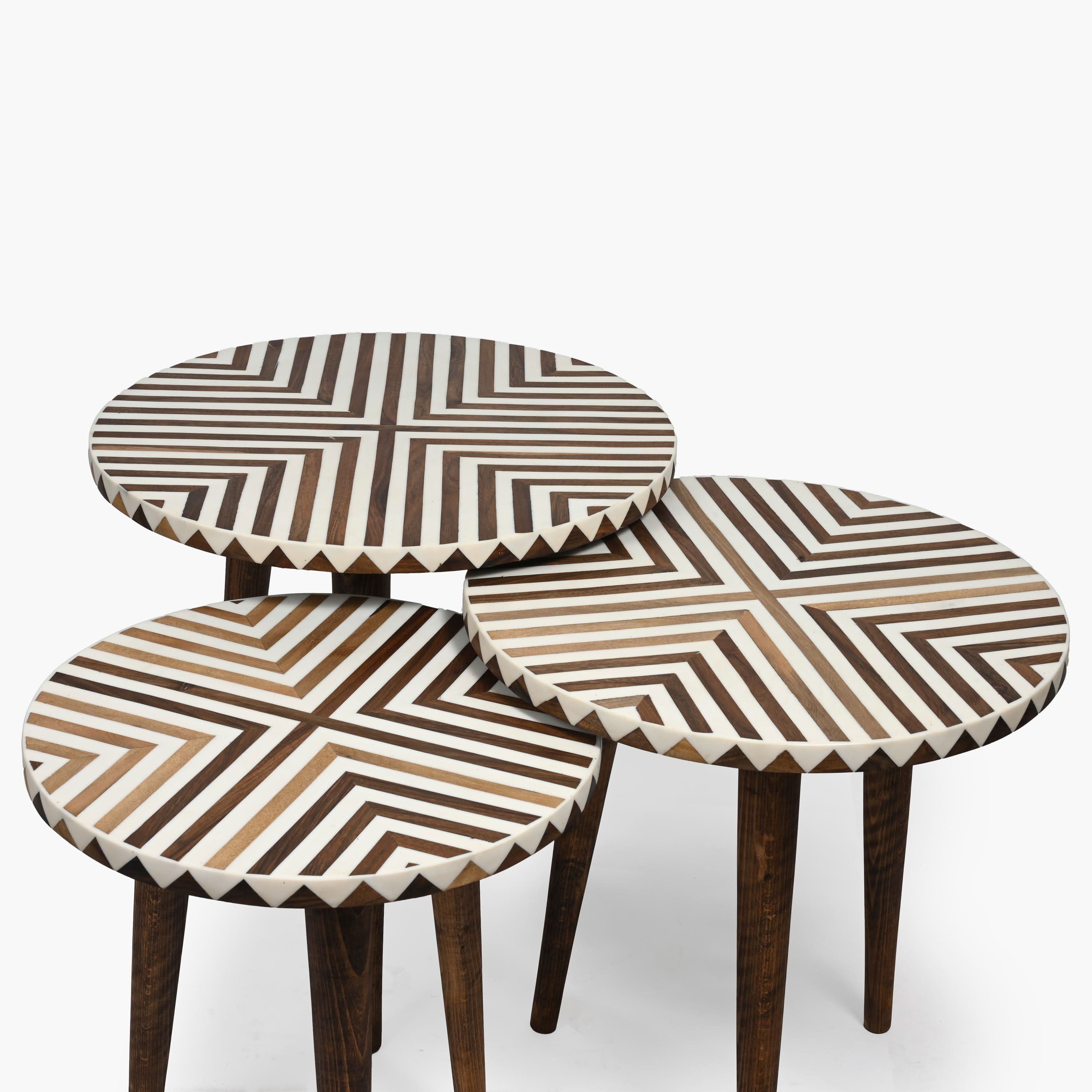 Brown Moroccan side table with wood and resin craftsmanship