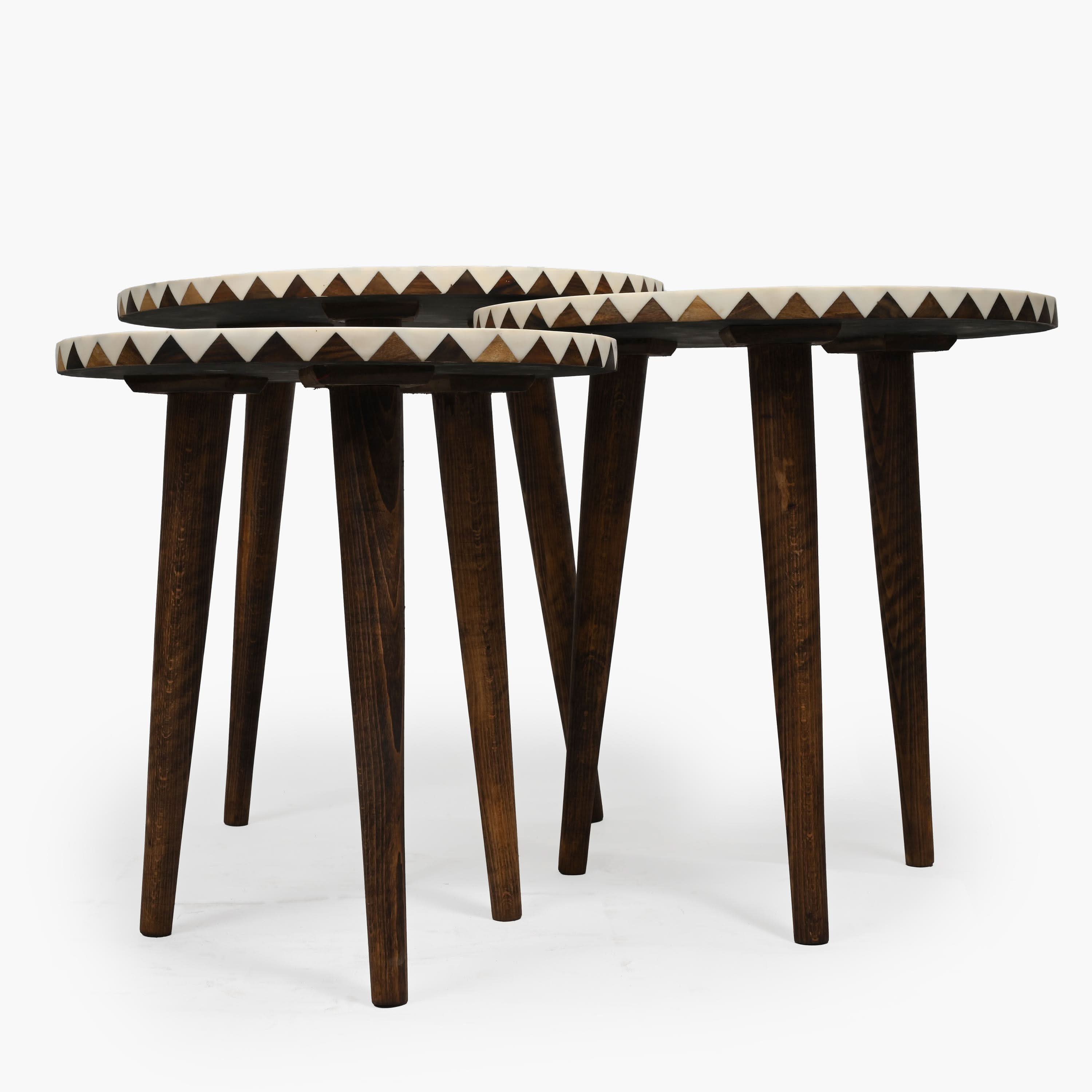 Handmade brown wood and resin side table for living room