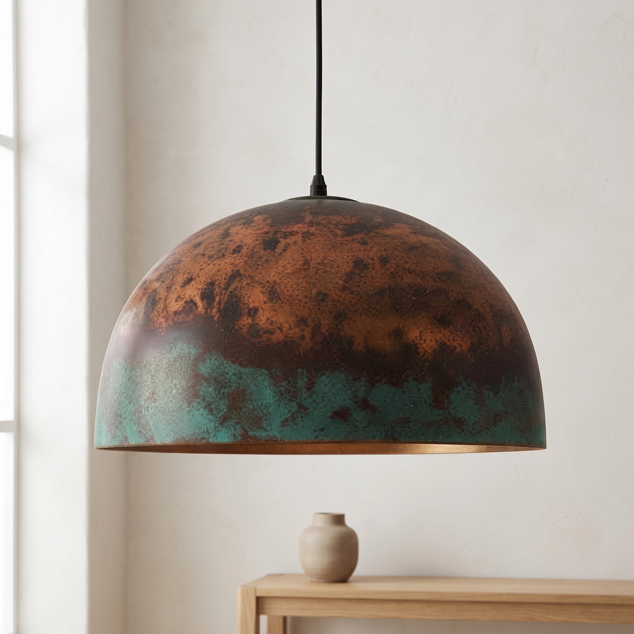 Oxidized Copper Dome Pendant Light