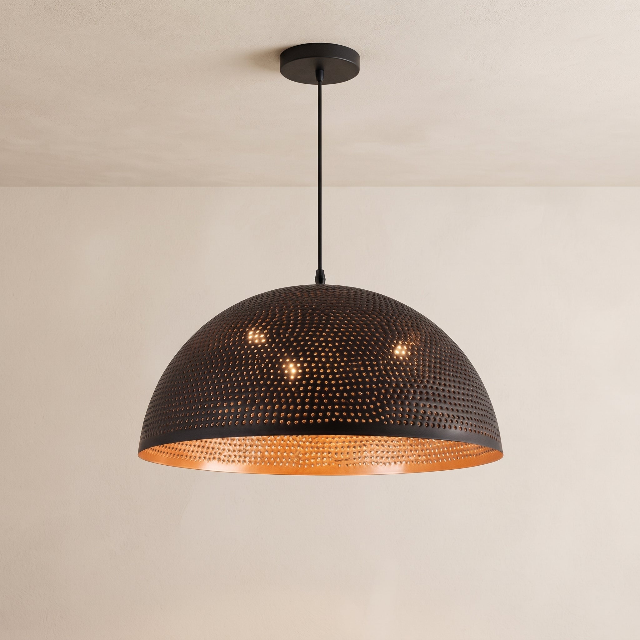 Black Hammered Brass Dome Pendant Light