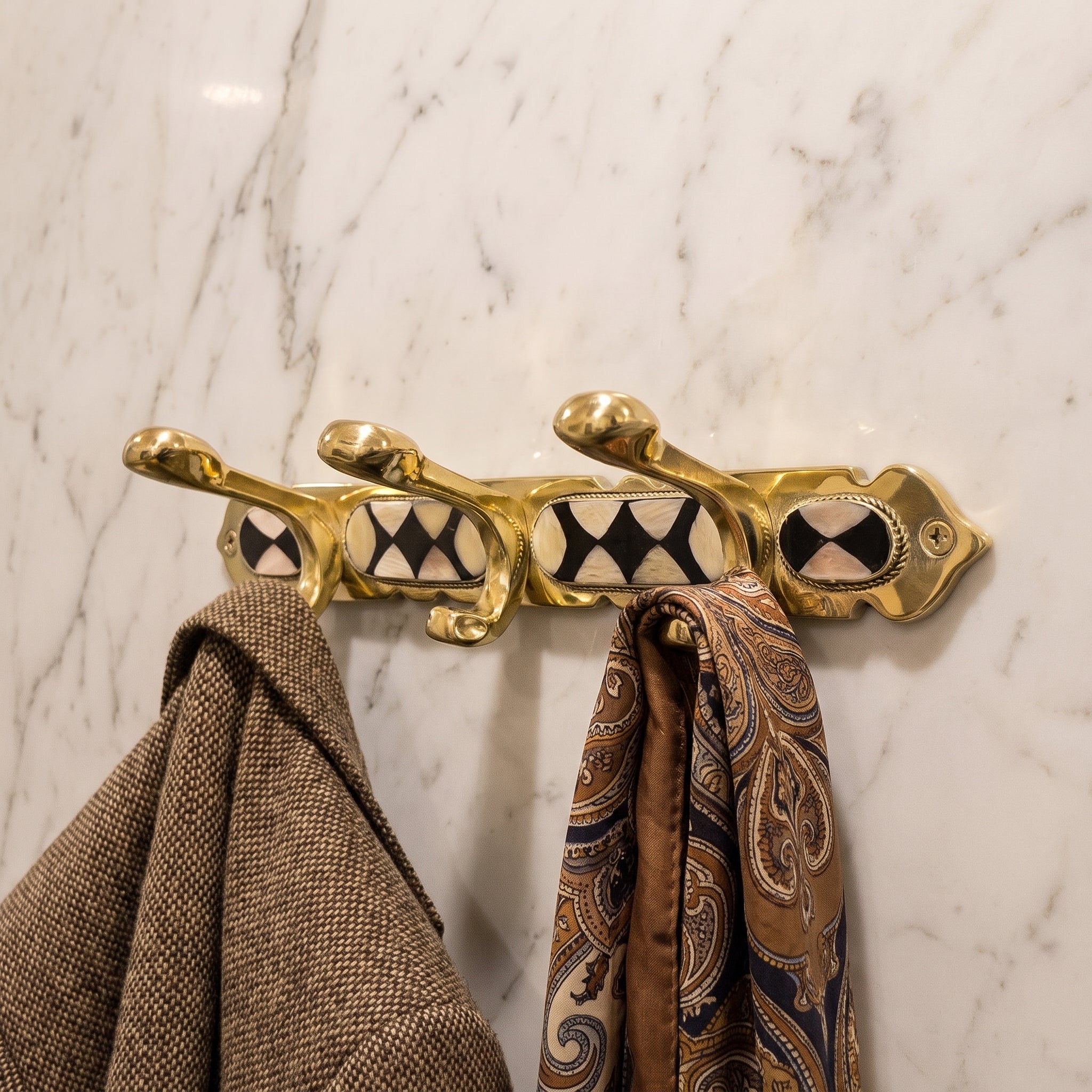 Handmade Brass Wall Hook with Inlay