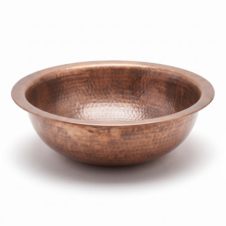Antique Hammered Copper Round Vessel Sink
