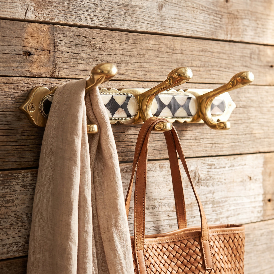 Handmade Brass Wall Hook with Inlay