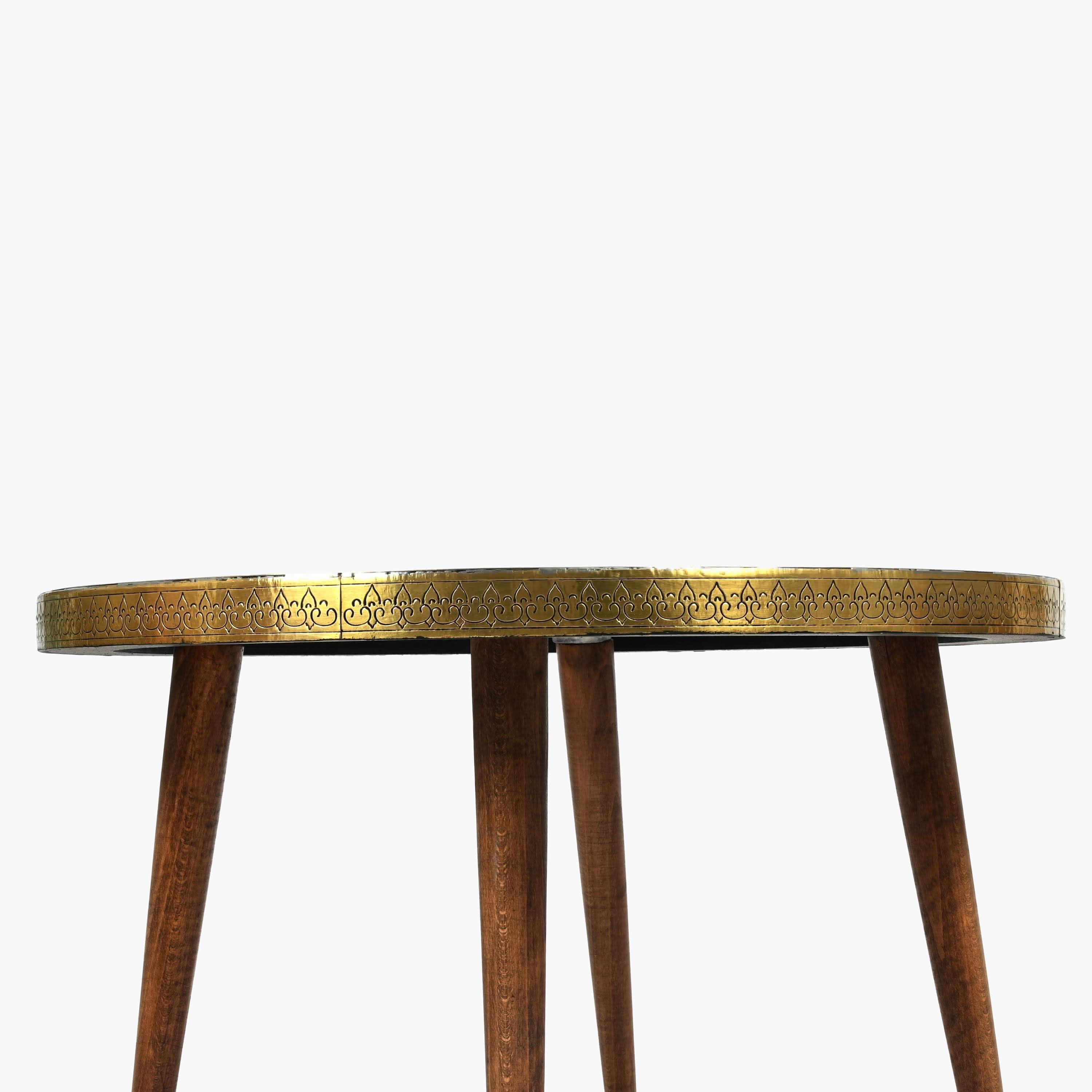 Handcrafted Moroccan wood and resin side table with gold copper tones