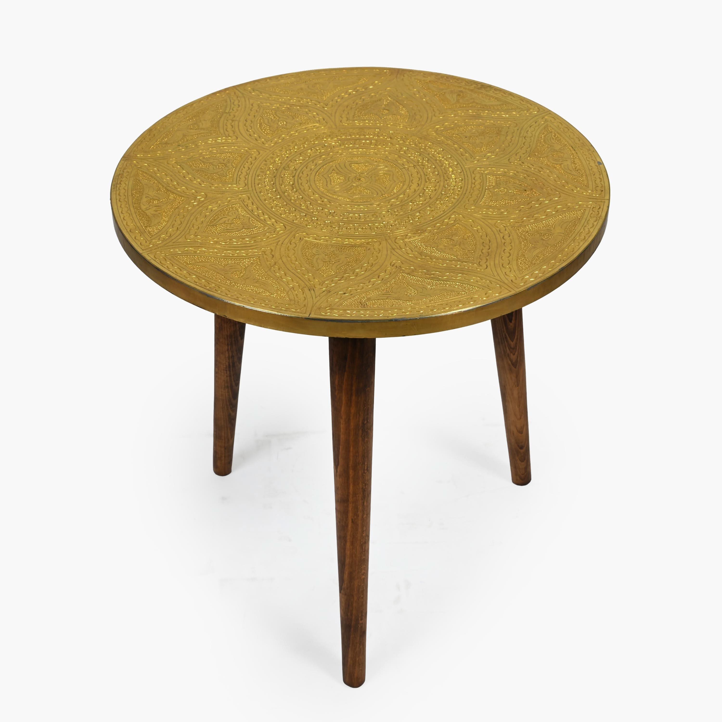 Moroccan copper and wood side table handcrafted in Marrakesh