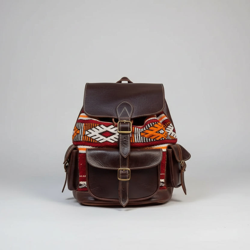Moroccan Kilim Leather Backpack – Handmade Berber Style Bag
