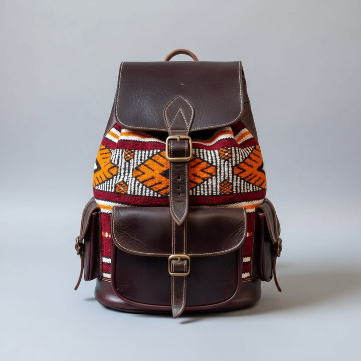 Moroccan Kilim Leather Backpack – Handmade Berber Style Bag