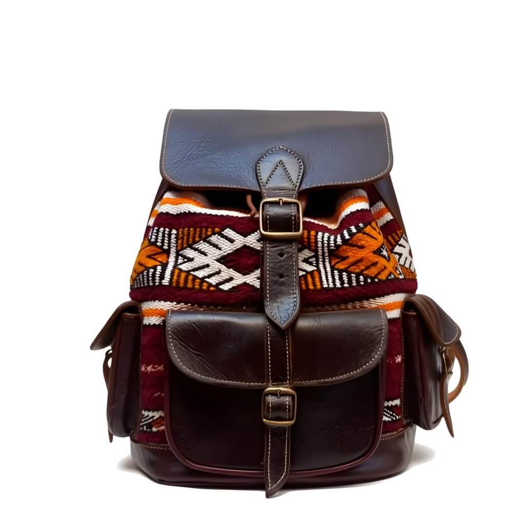Moroccan Kilim Leather Backpack – Handmade Berber Style Bag