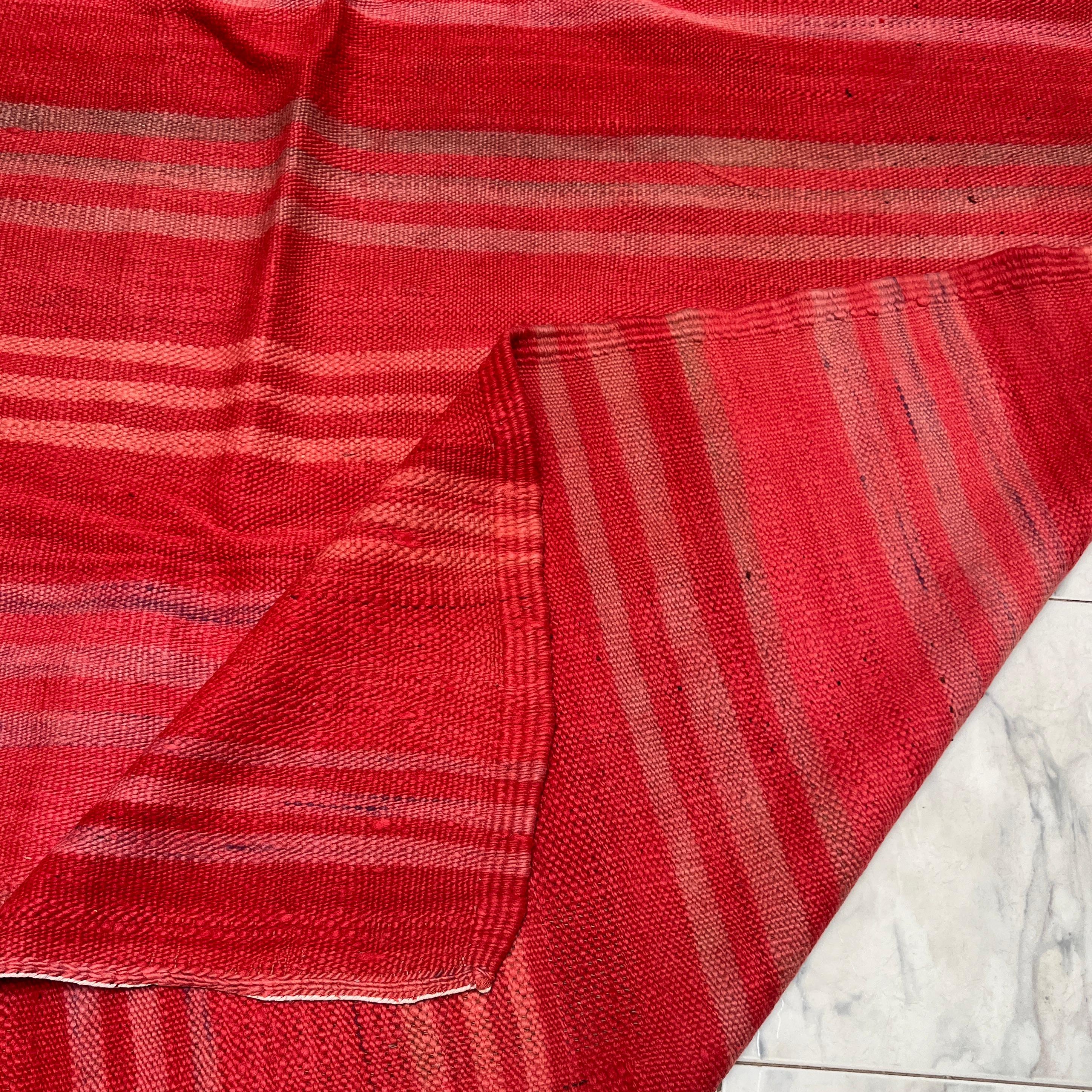Bold Crimson Red Kilim Rug - Handwoven Moroccan Flatweave - 11.2 x 5.3 ft