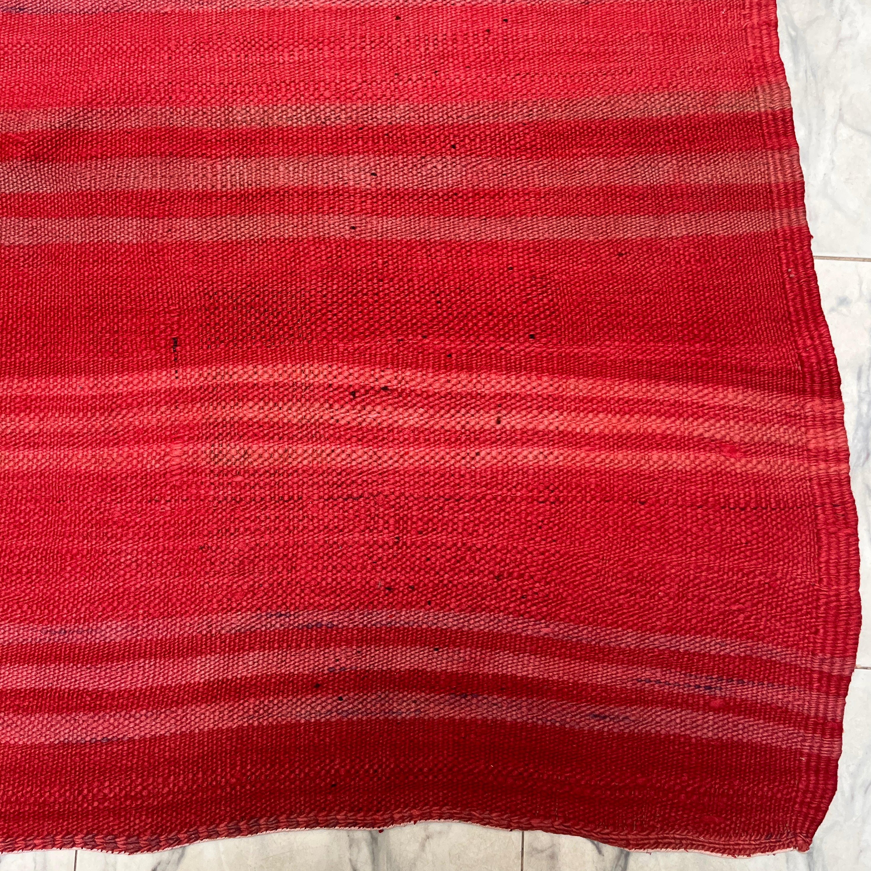 Bold Crimson Red Kilim Rug - Handwoven Moroccan Flatweave - 11.2 x 5.3 ft