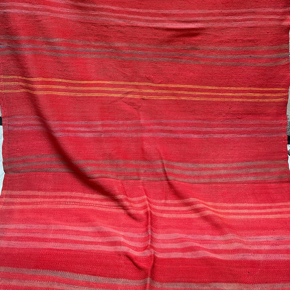 Bold Crimson Red Kilim Rug - Handwoven Moroccan Flatweave - 11.2 x 5.3 ft