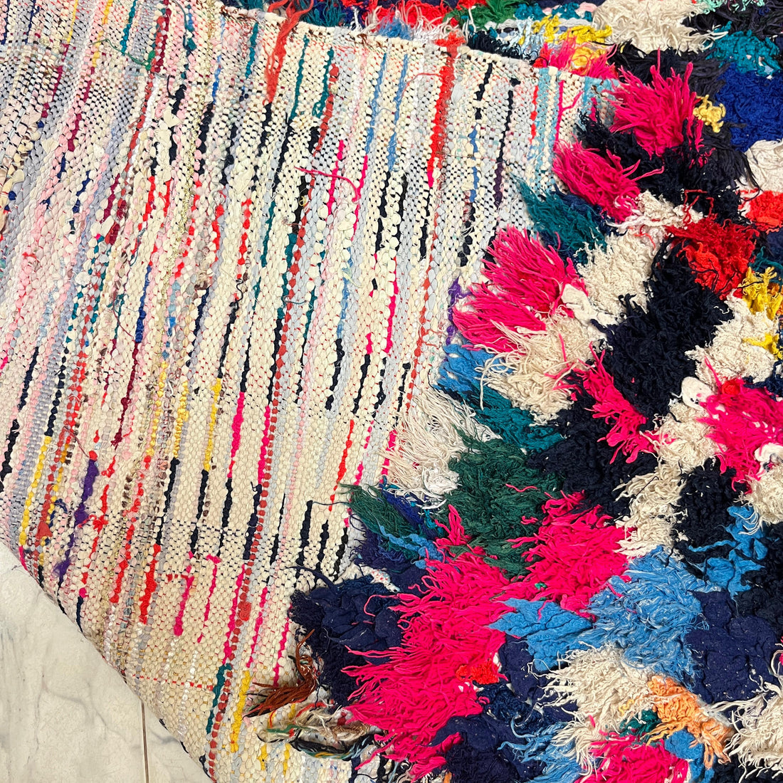 Vibrant Boucherouite Colorful Rug - Handwoven Moroccan Rag Rug - 7 x 5 ft
