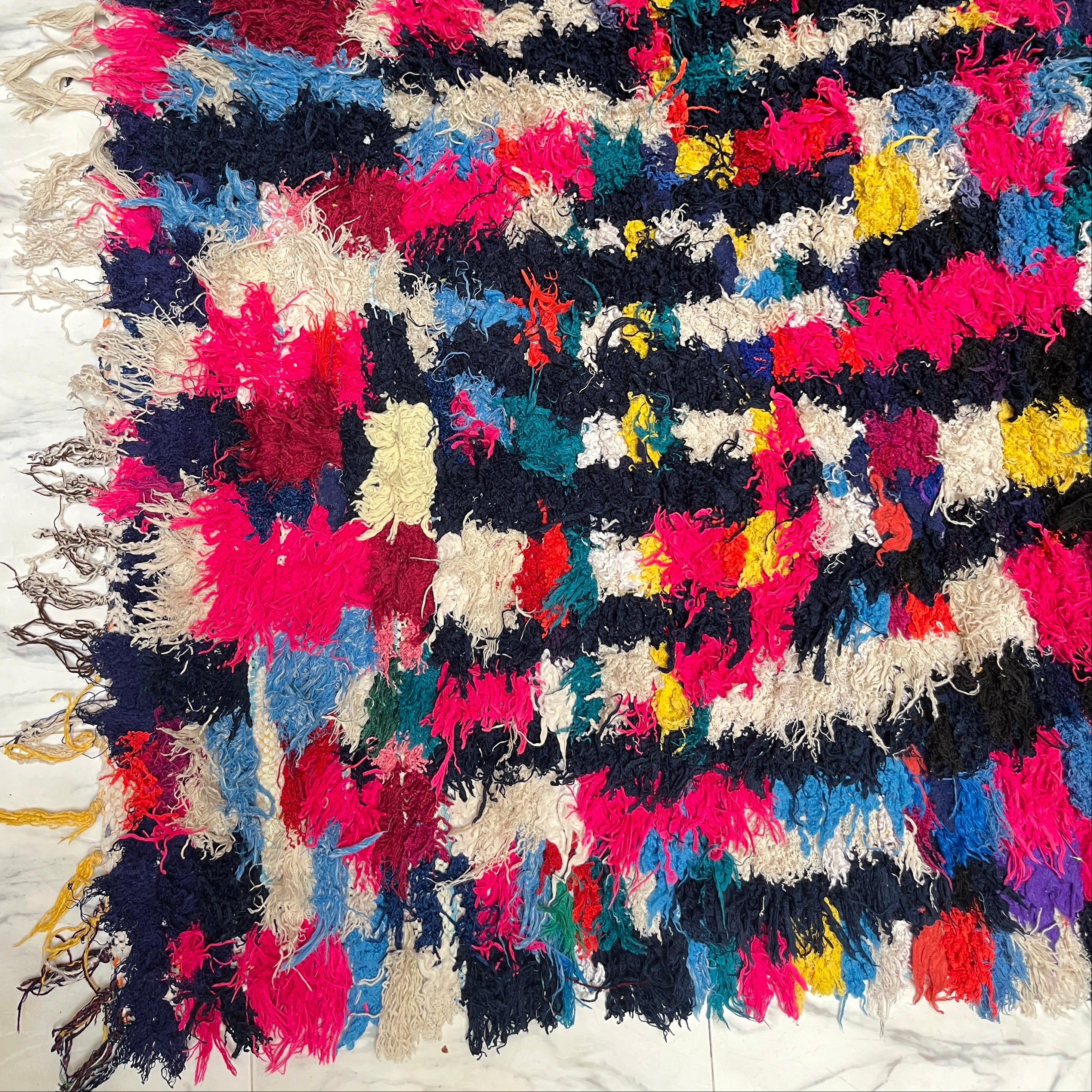 Vibrant Boucherouite Colorful Rug - Handwoven Moroccan Rag Rug - 7 x 5 ft