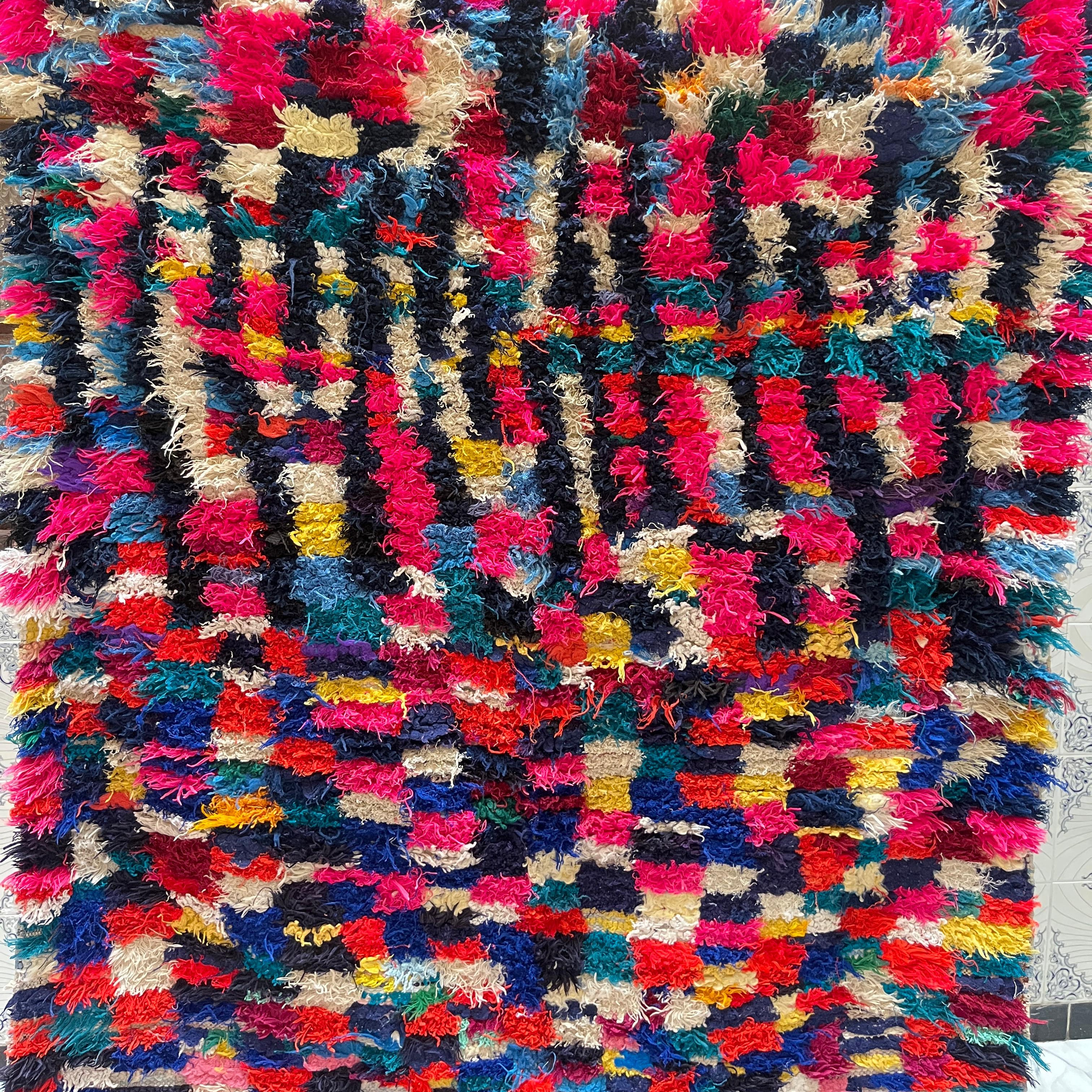 Vibrant Boucherouite Colorful Rug - Handwoven Moroccan Rag Rug - 7 x 5 ft