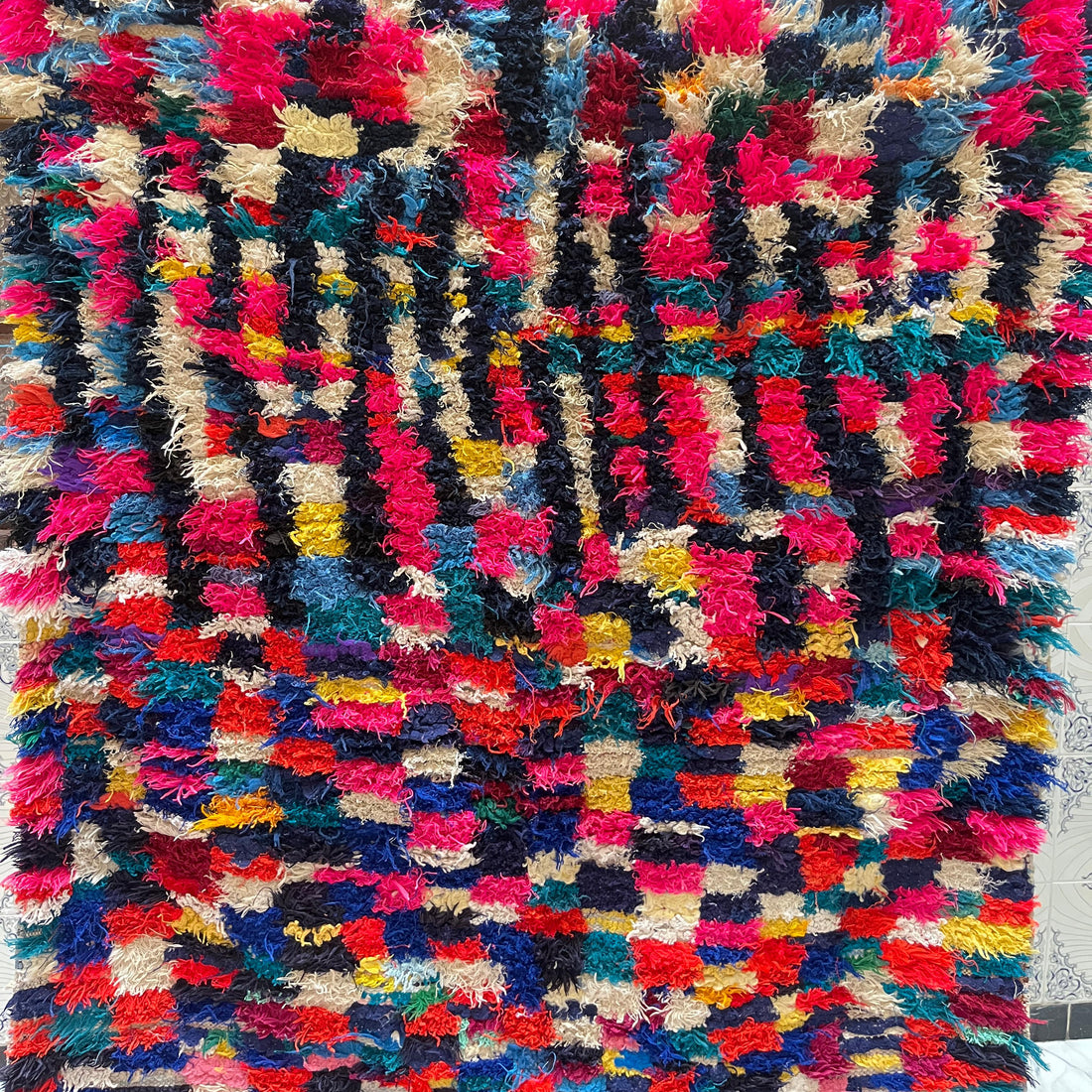 Vibrant Boucherouite Colorful Rug - Handwoven Moroccan Rag Rug - 7 x 5 ft