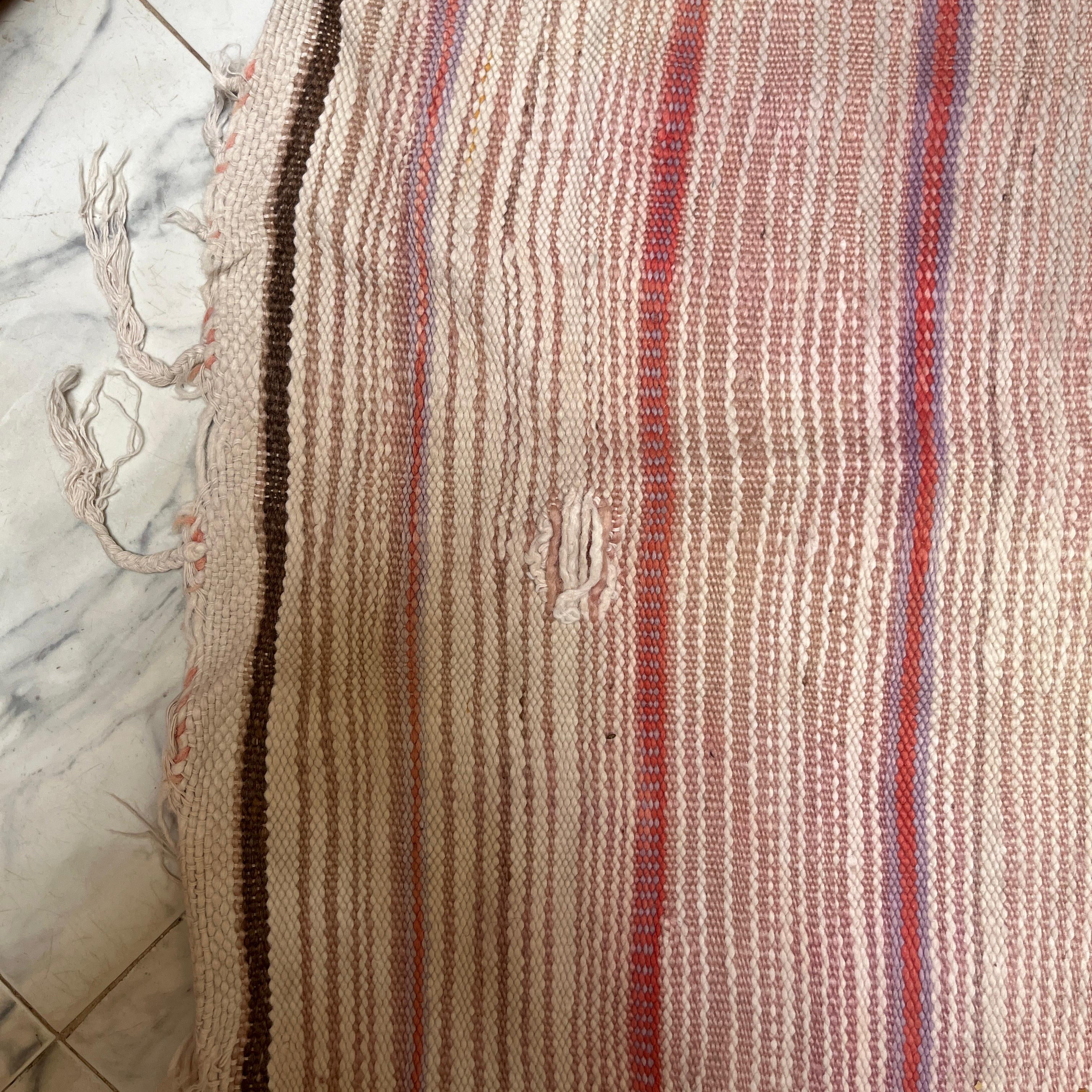 Vintage Kilim Rug - Handwoven Moroccan Flatweave - Blush Pink & Lavender Stripes - 10 x 6 ft
