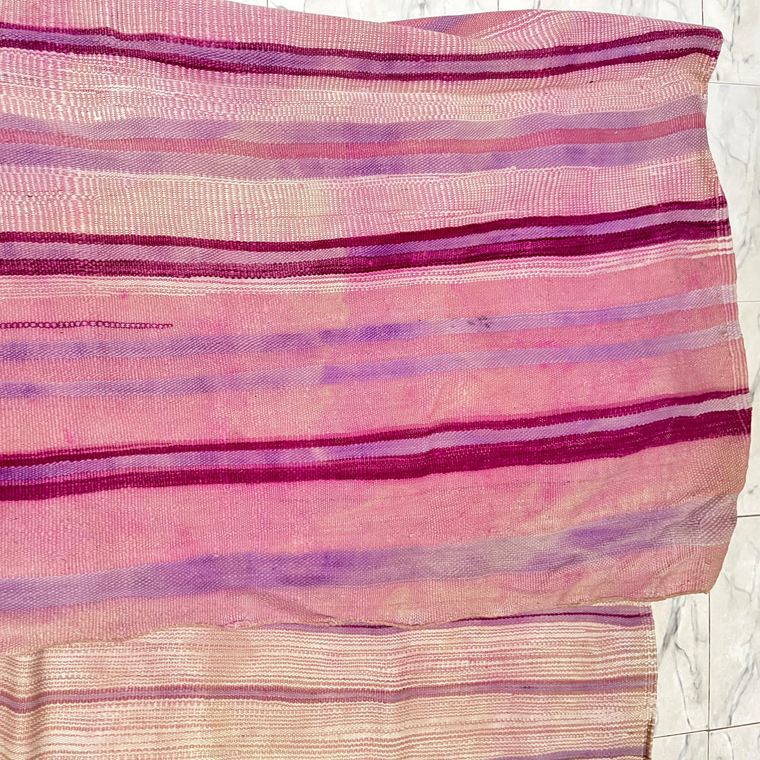 Vintage Kilim Rug - Handwoven Moroccan Flatweave - Blush Pink & Lavender Stripes - 10 x 6 ft