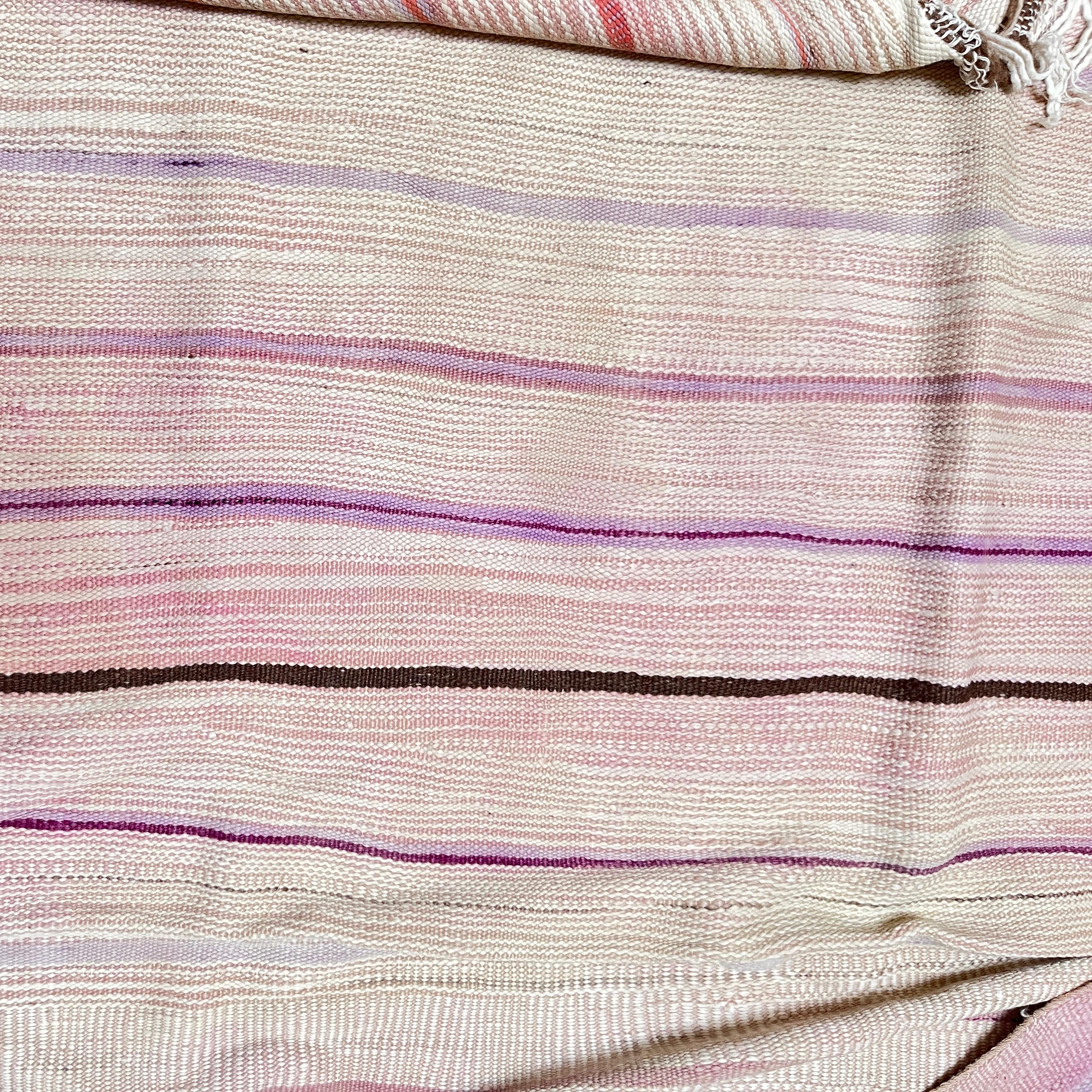 Vintage Kilim Rug - Handwoven Moroccan Flatweave - Blush Pink & Lavender Stripes - 10 x 6 ft
