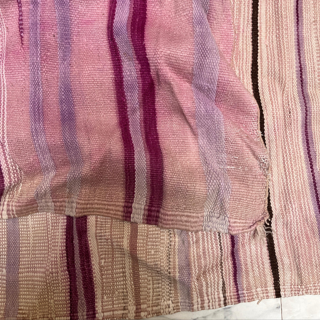 Vintage Kilim Rug - Handwoven Moroccan Flatweave - Blush Pink & Lavender Stripes - 10 x 6 ft