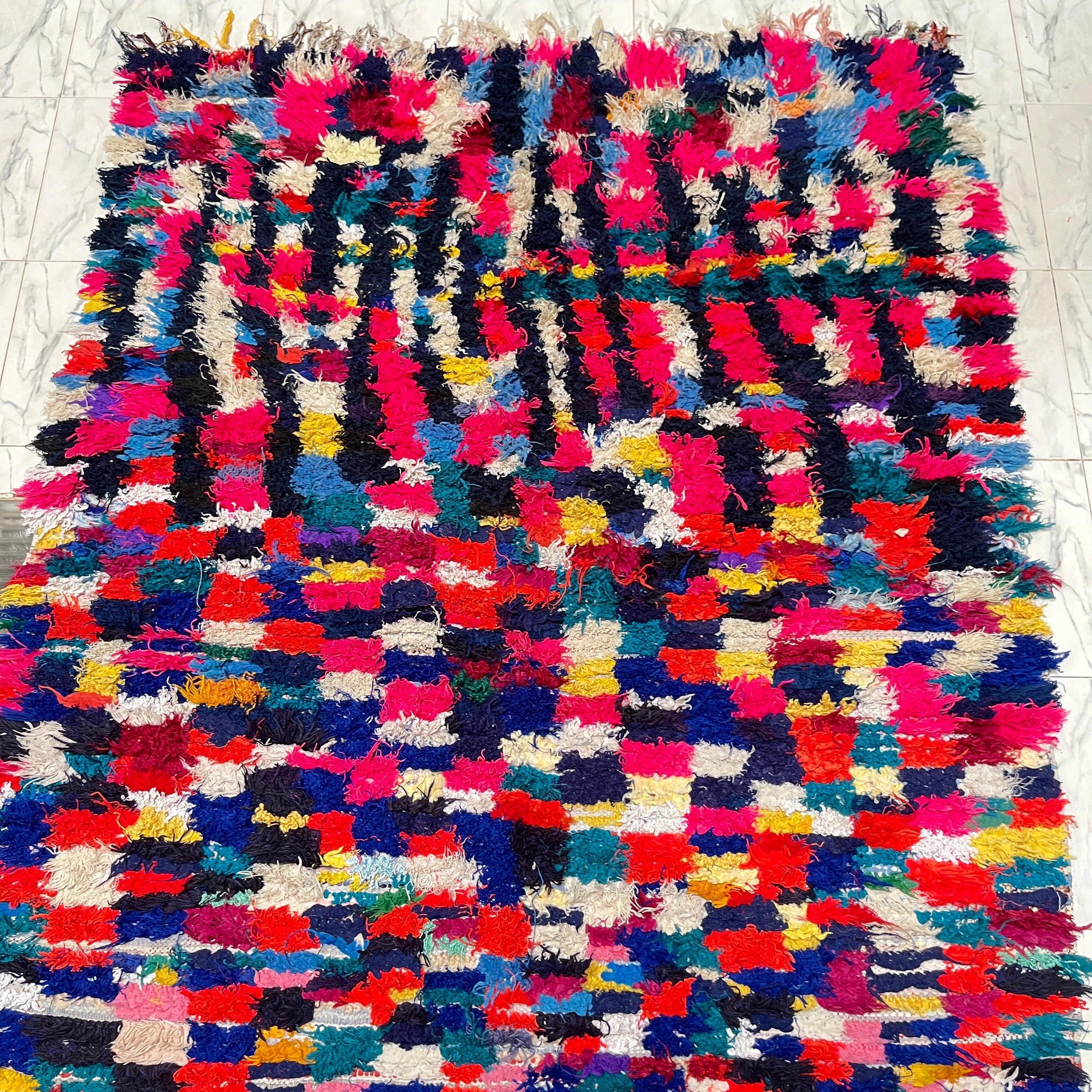 Vibrant Boucherouite Colorful Rug - Handwoven Moroccan Rag Rug - 7 x 5 ft