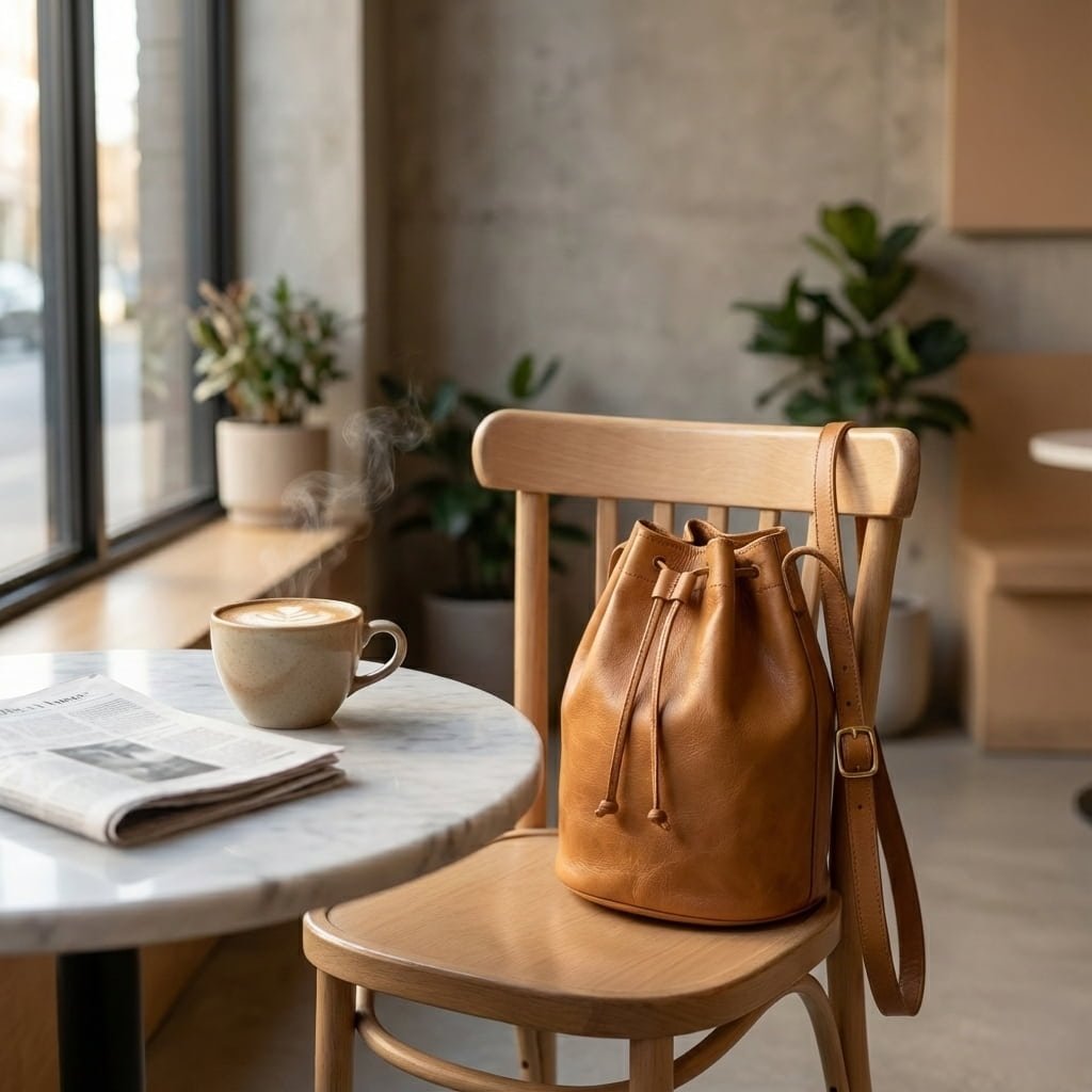 Minimalist Leather Bucket Bag – Handmade Crossbody Bag