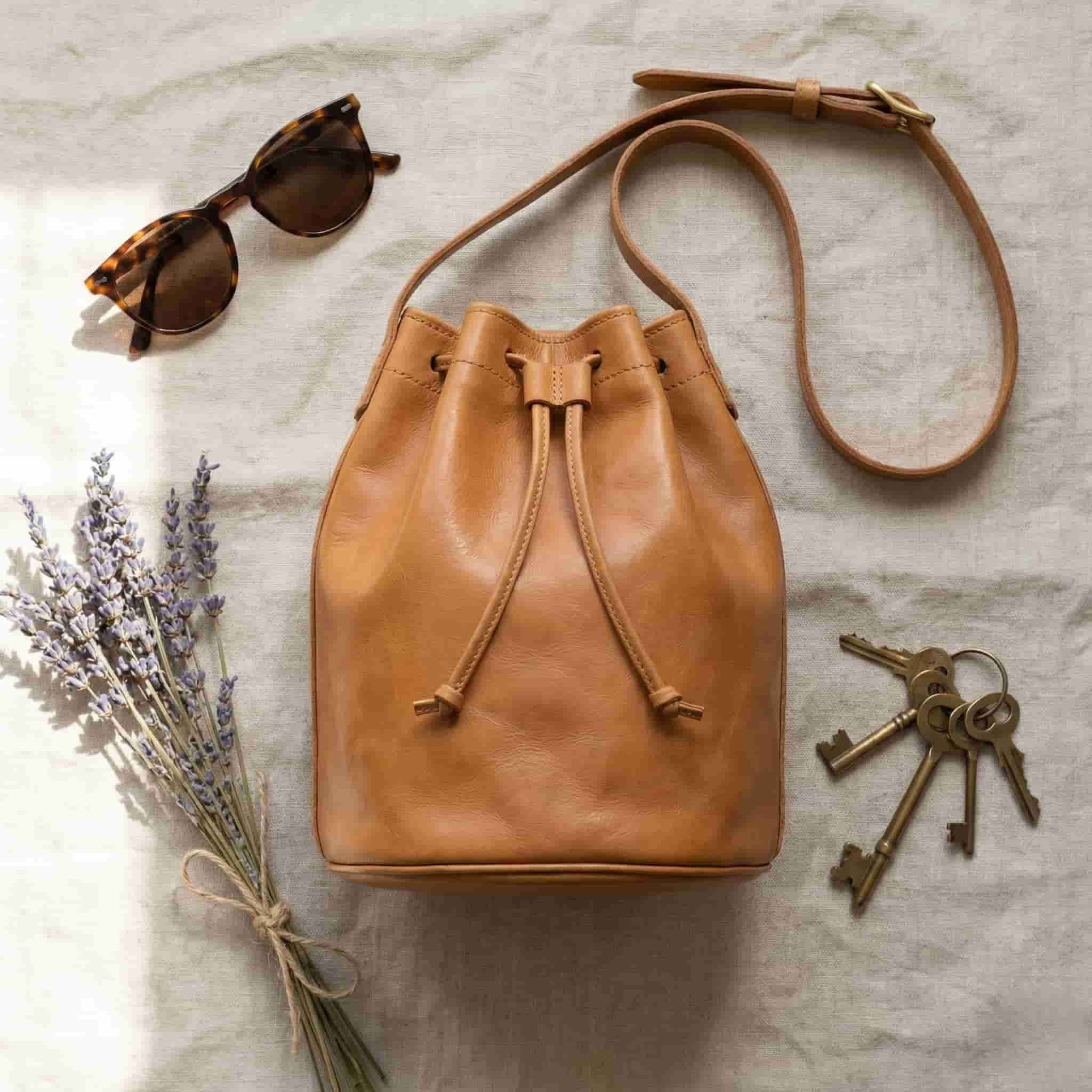 Minimalist Leather Bucket Bag – Handmade Crossbody Bag
