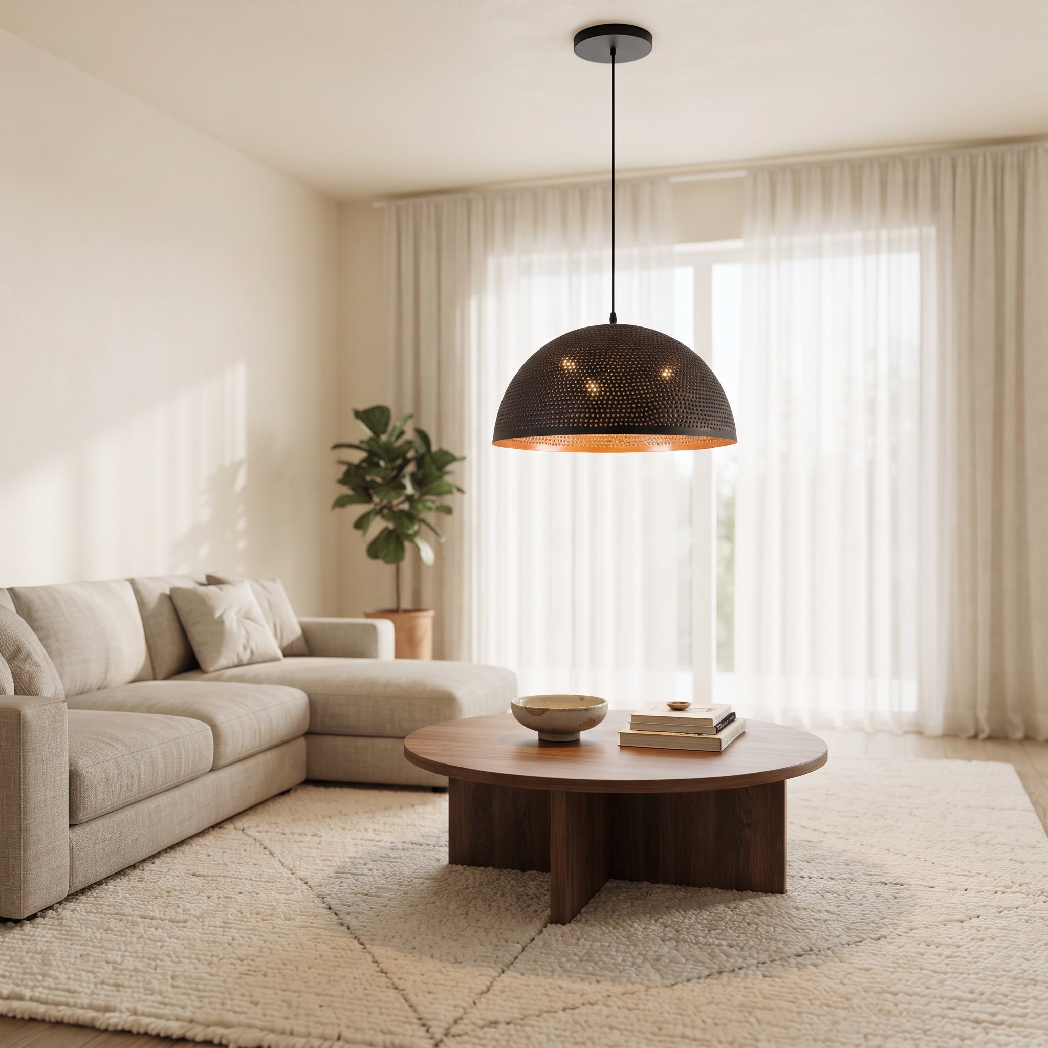 Black Hammered Brass Dome Pendant Light