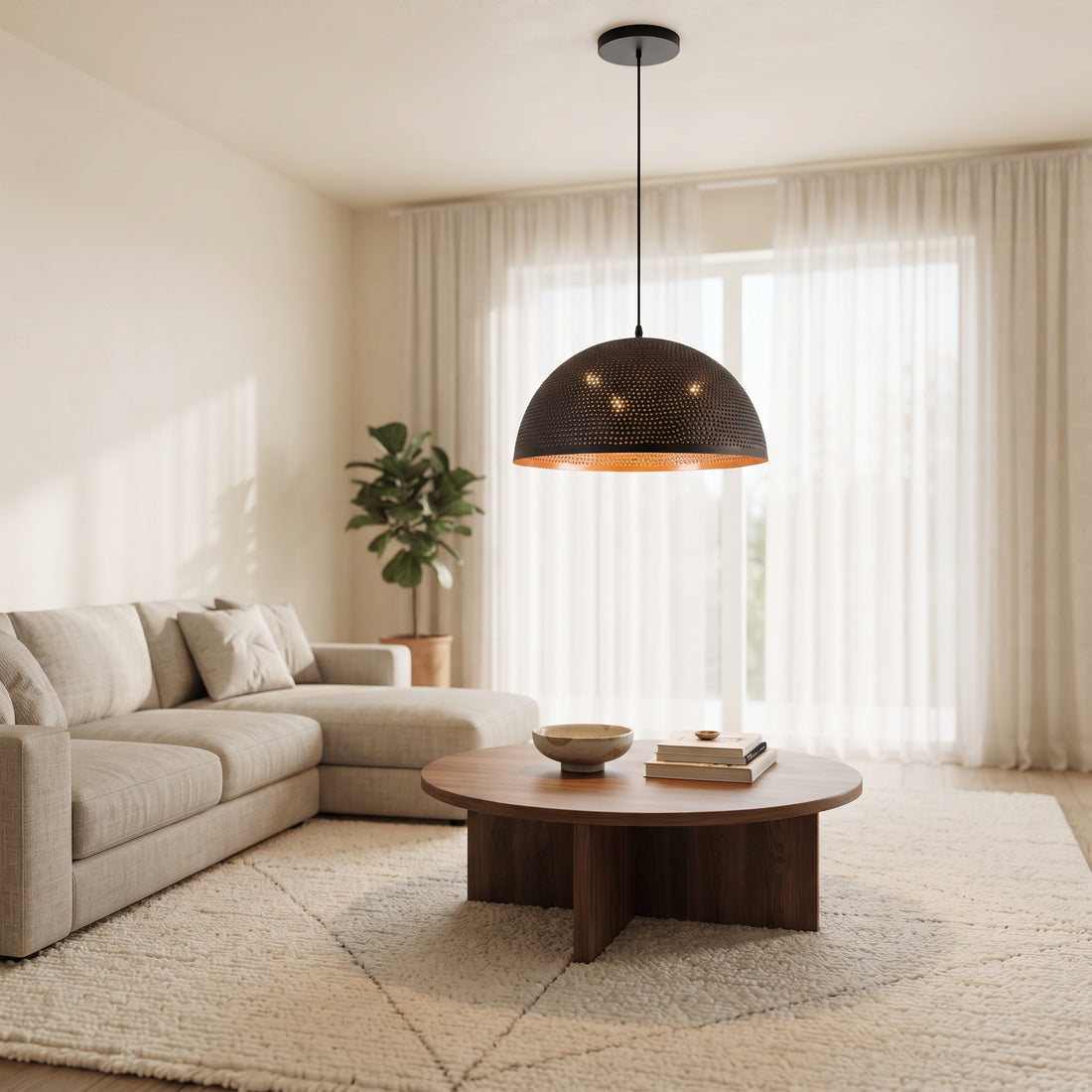 Black Hammered Brass Dome Pendant Light