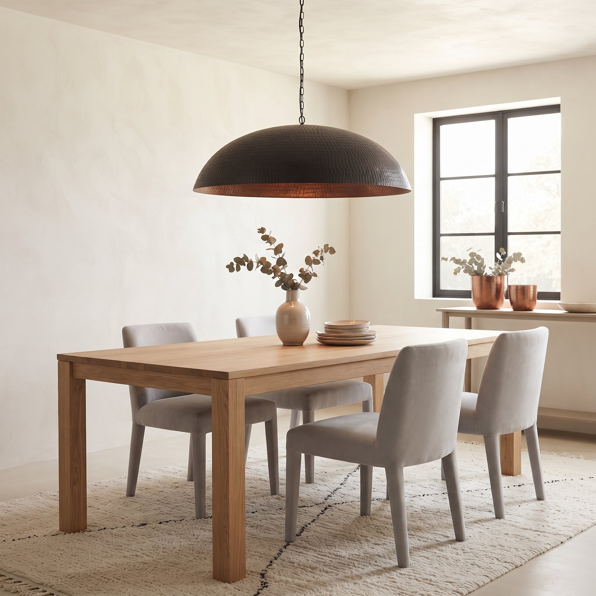 Black Hammered Copper Dome Pendant Light