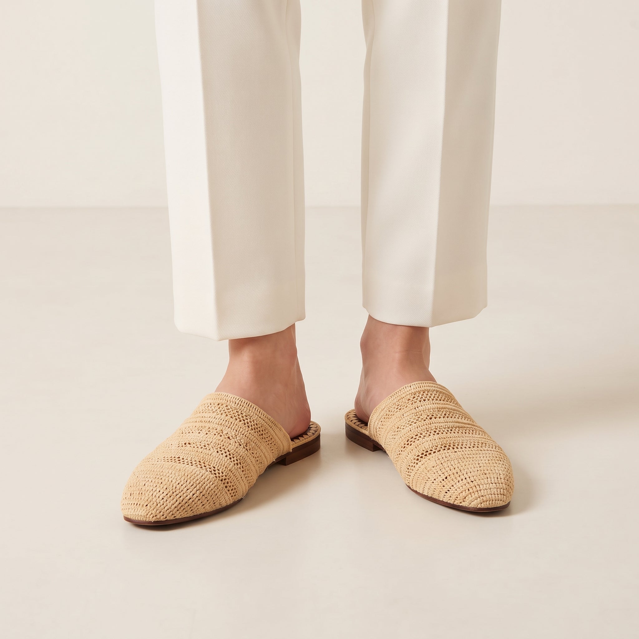Natural Raffia Pointed Mules for Women