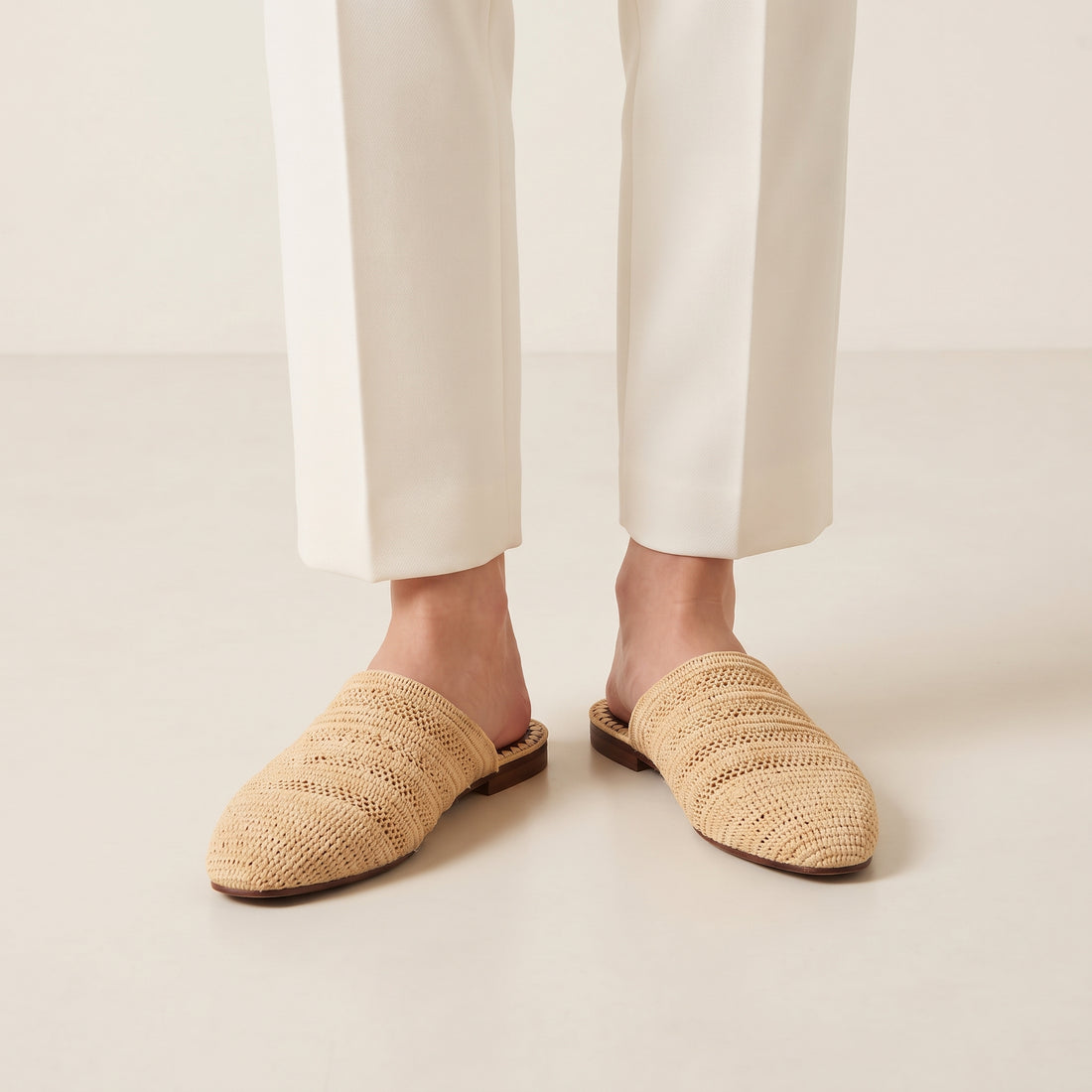 Natural Raffia Pointed Mules for Women