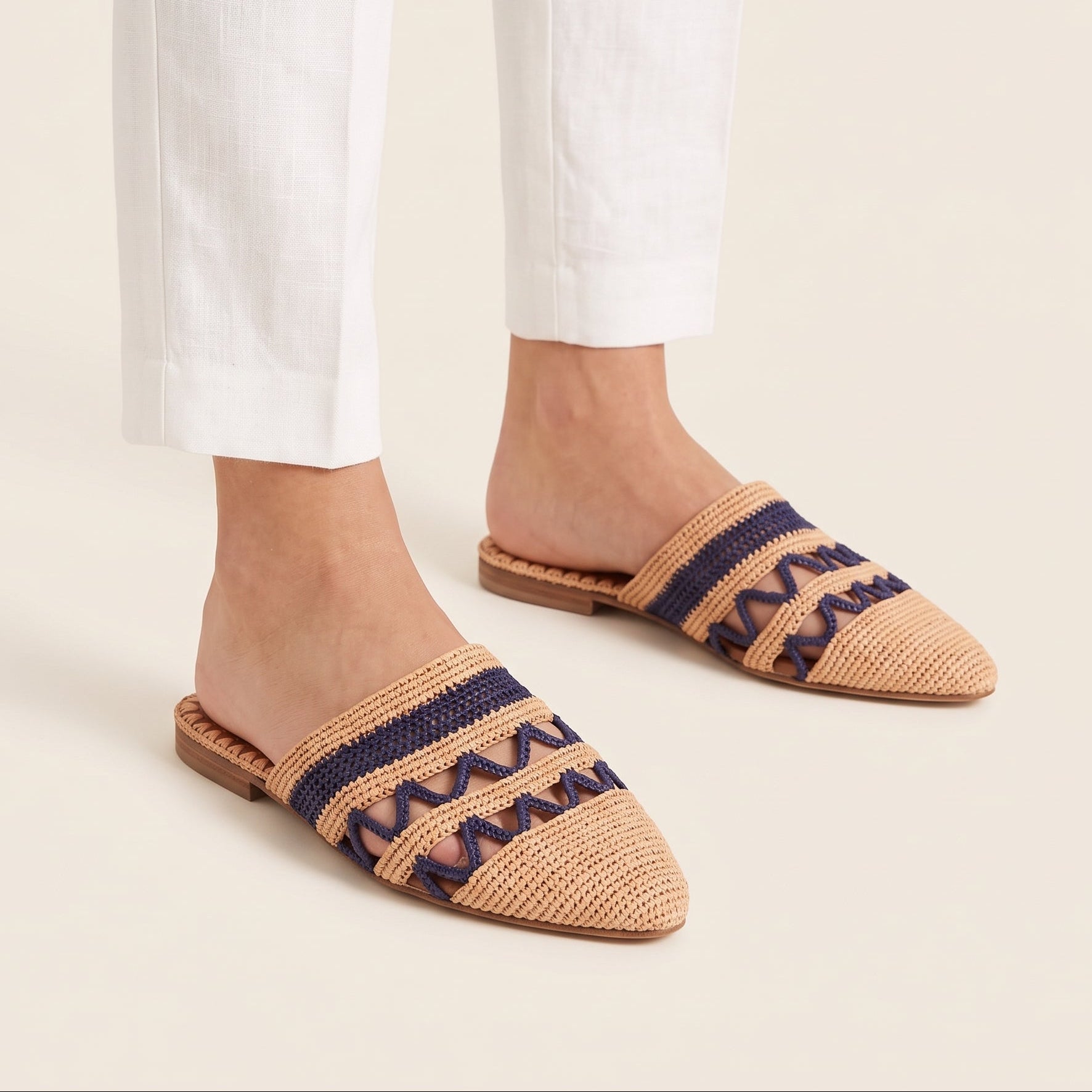 Handmade Raffia Mules with Leather Lining