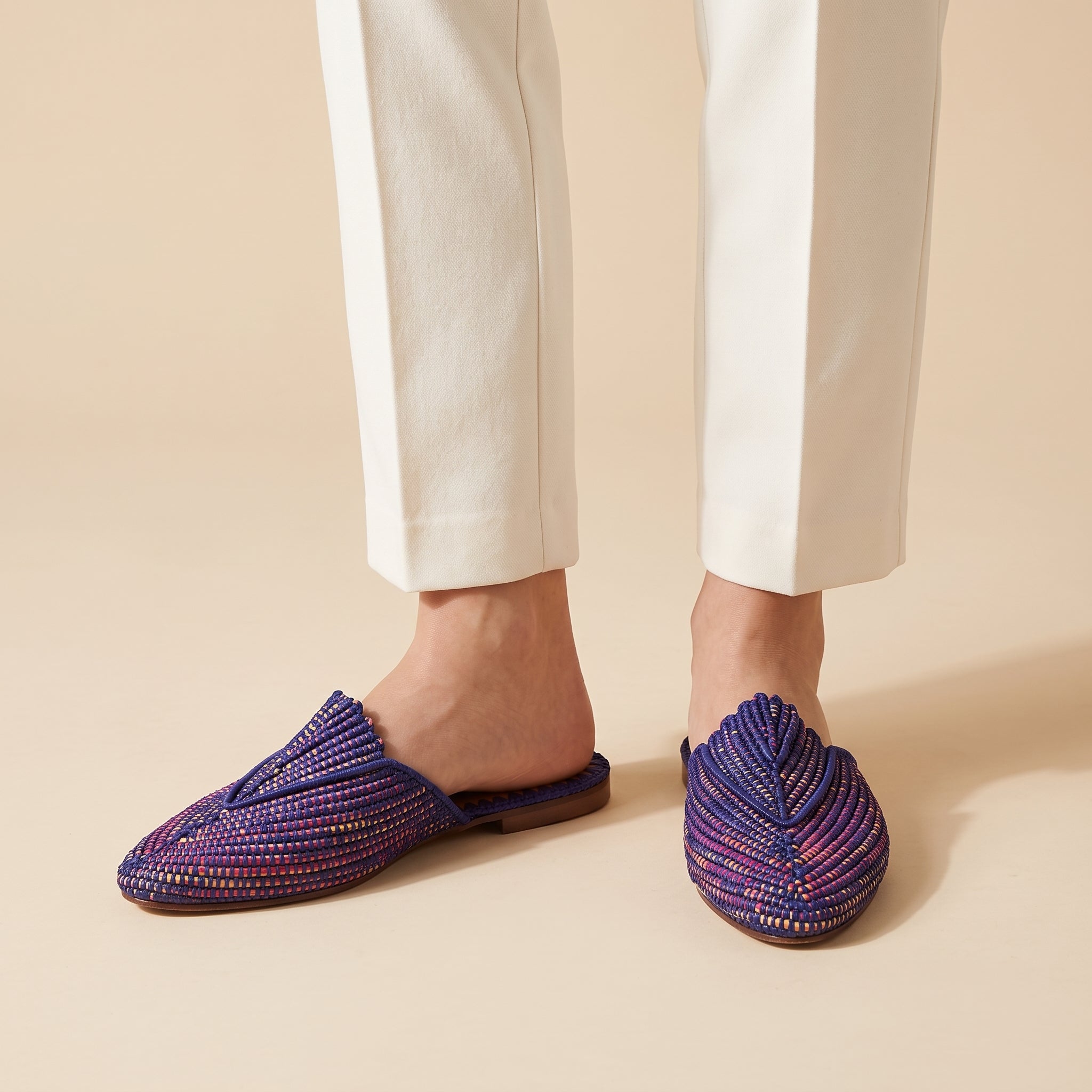Raffia Sandal Mules with Leather Lining