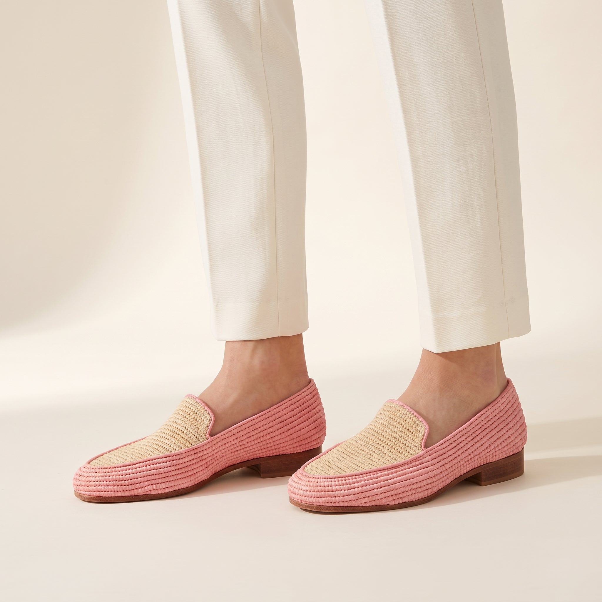 Blush Pink Raffia Loafers for Women