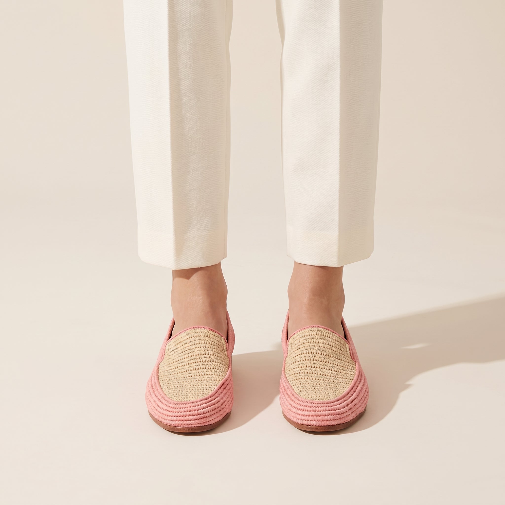 Blush Pink Raffia Loafers for Women