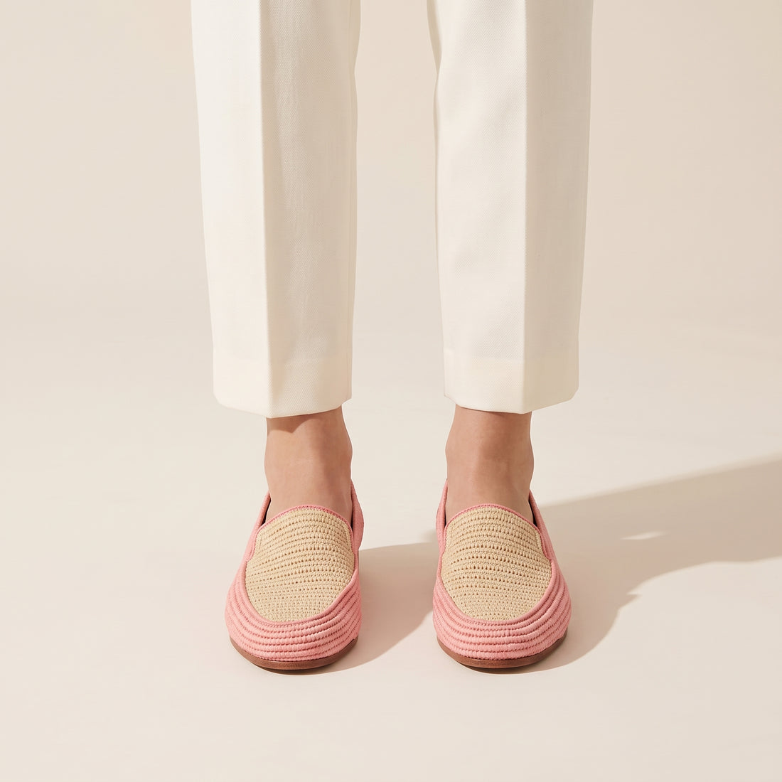 Blush Pink Raffia Loafers for Women