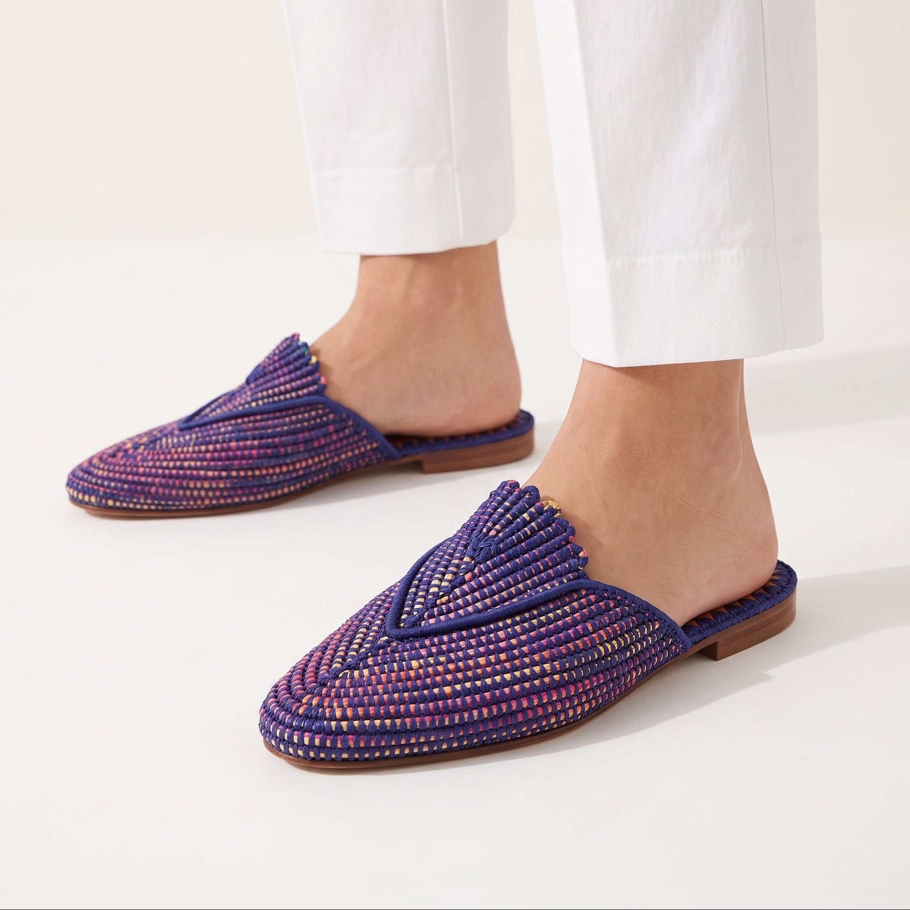 Raffia Sandal Mules with Leather Lining