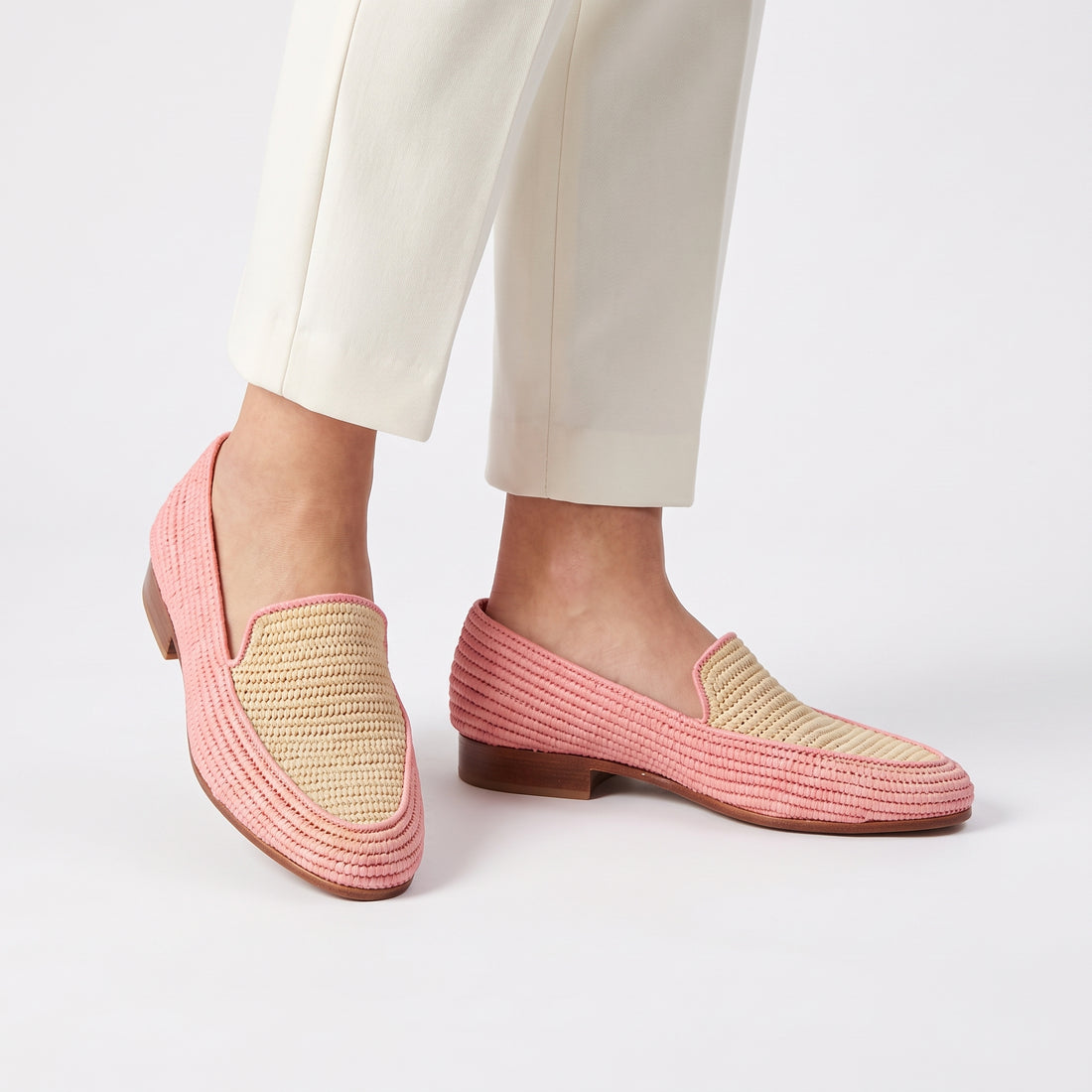 Blush Pink Raffia Loafers for Women