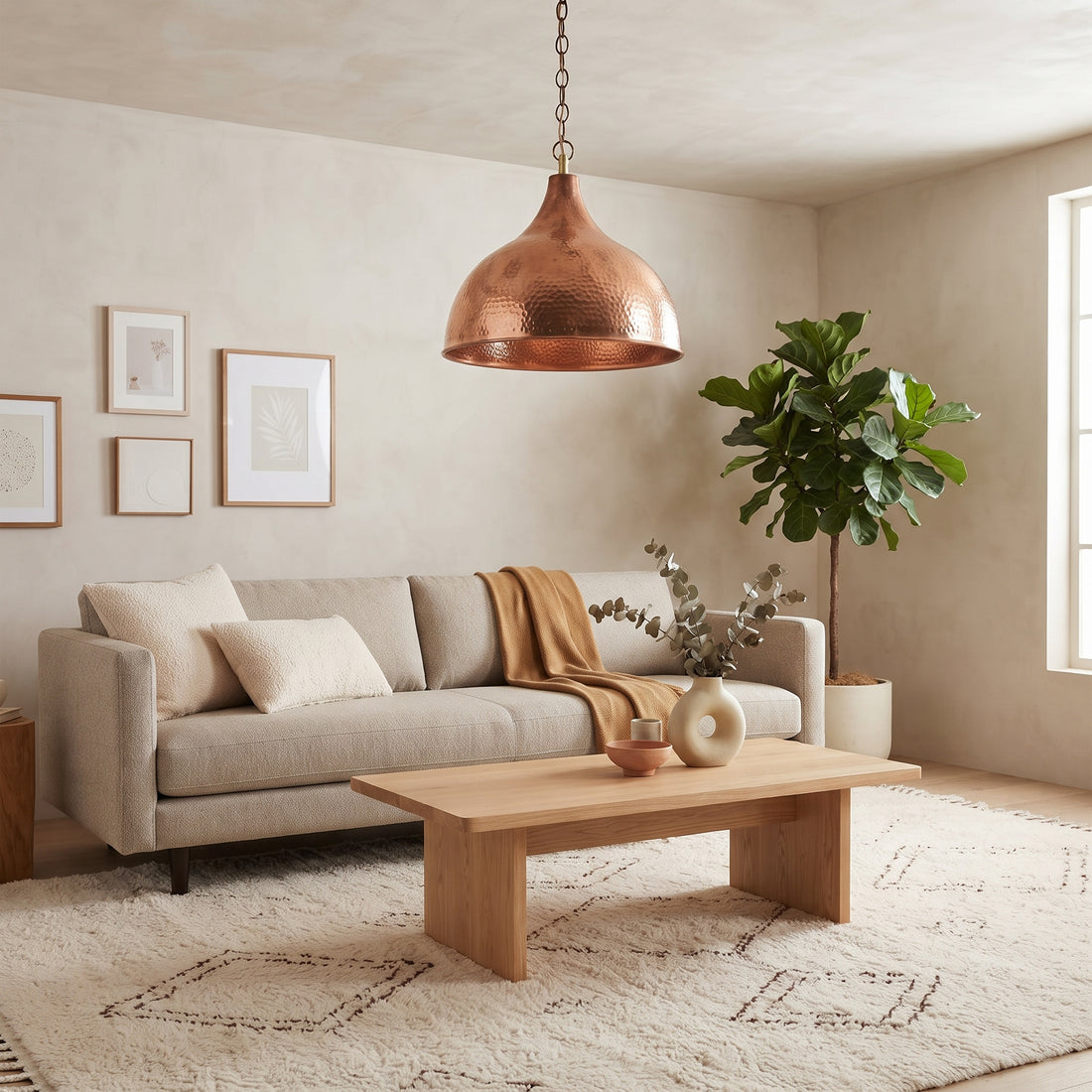 Hammered Copper Bell Pendant Light