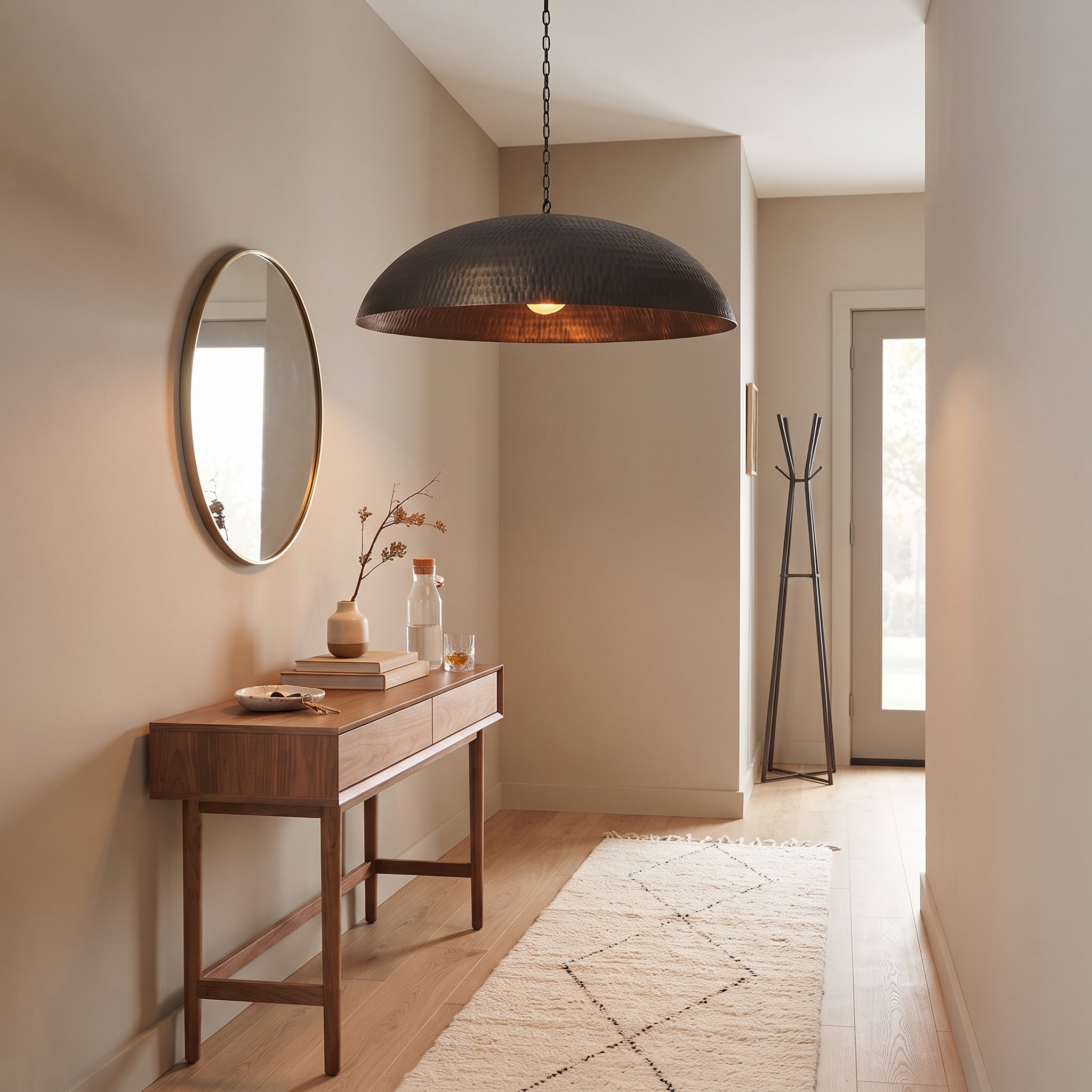 Black Hammered Copper Dome Pendant Light