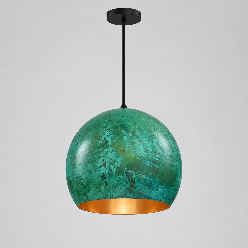 Oxidized Green Brass Dome Pendant Light
