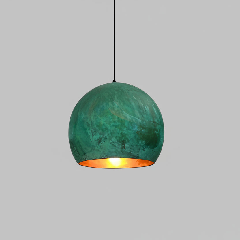 Oxidized Green Brass Dome Pendant Light