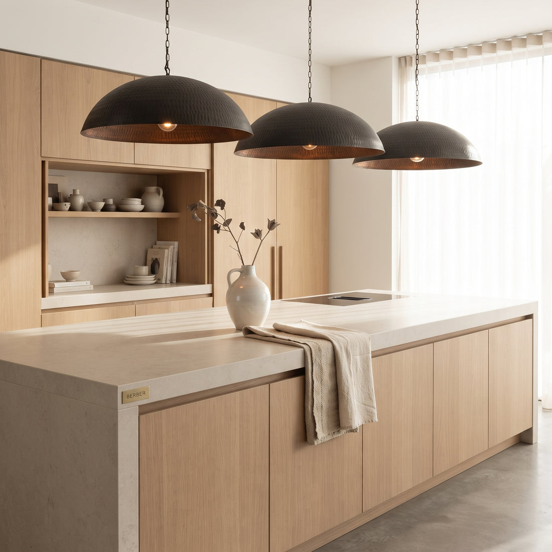 Black Hammered Copper Dome Pendant Light