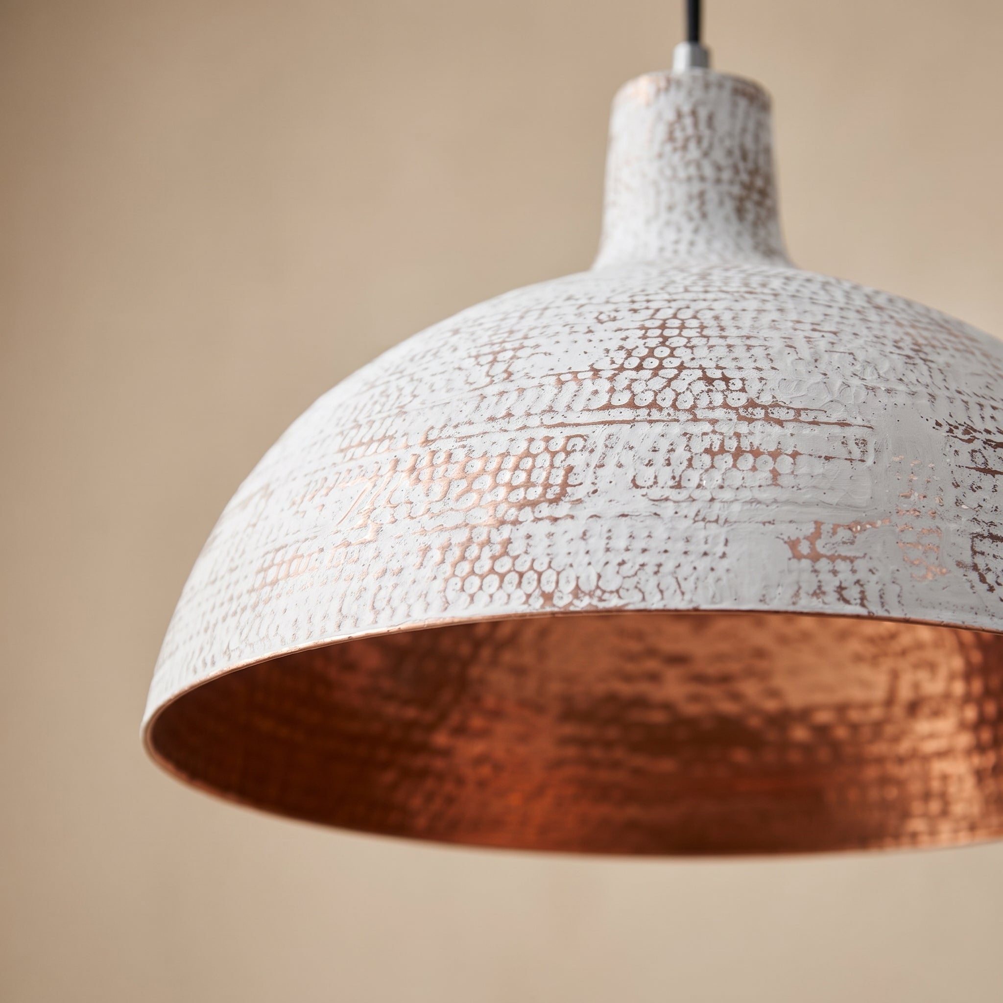 White Hammered Copper Dome Pendant Light