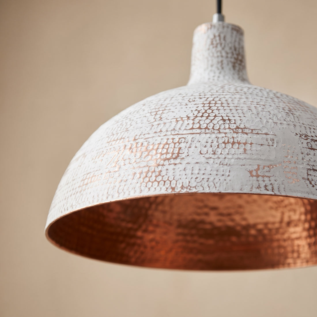 White Hammered Copper Dome Pendant Light